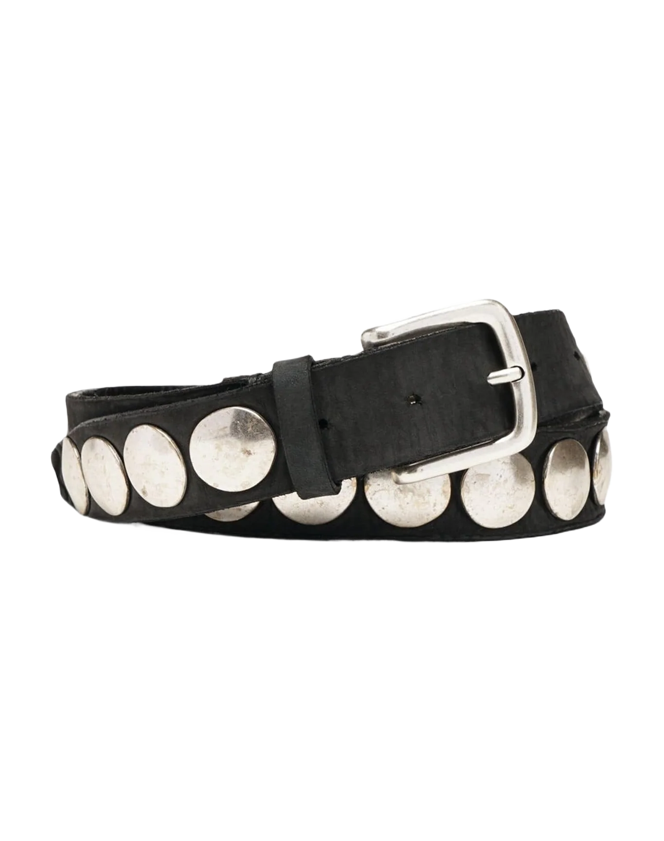 Women | Trinidad Black Washed Leather Belt with Silver Studs | Black