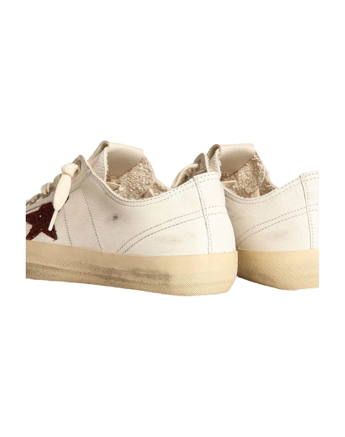 Women | V-Star White Nappa with Red Glitter Star | White x Red - Image 2
