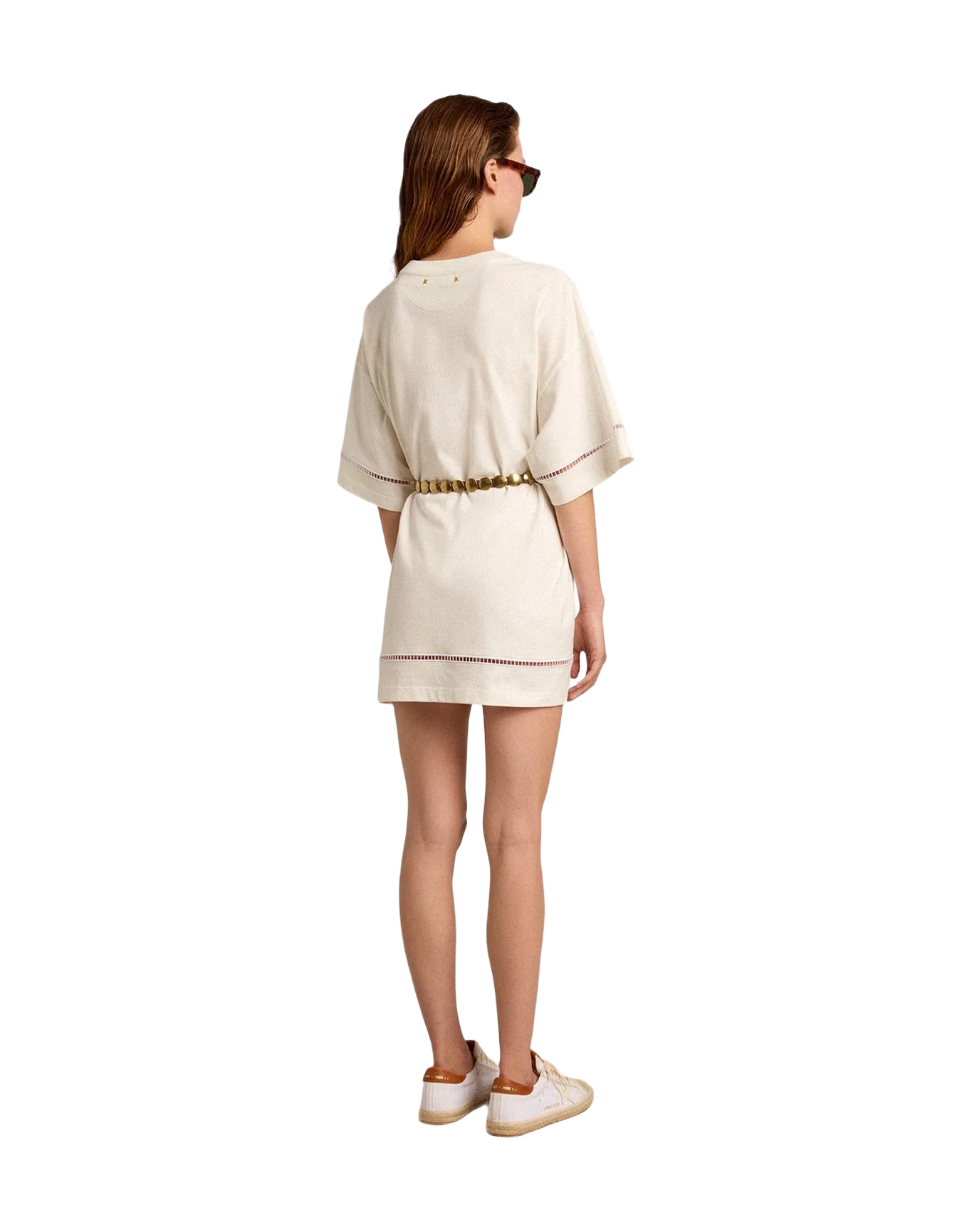 Women | White Cotton T-Shirt Dress with Belt | Vintage White