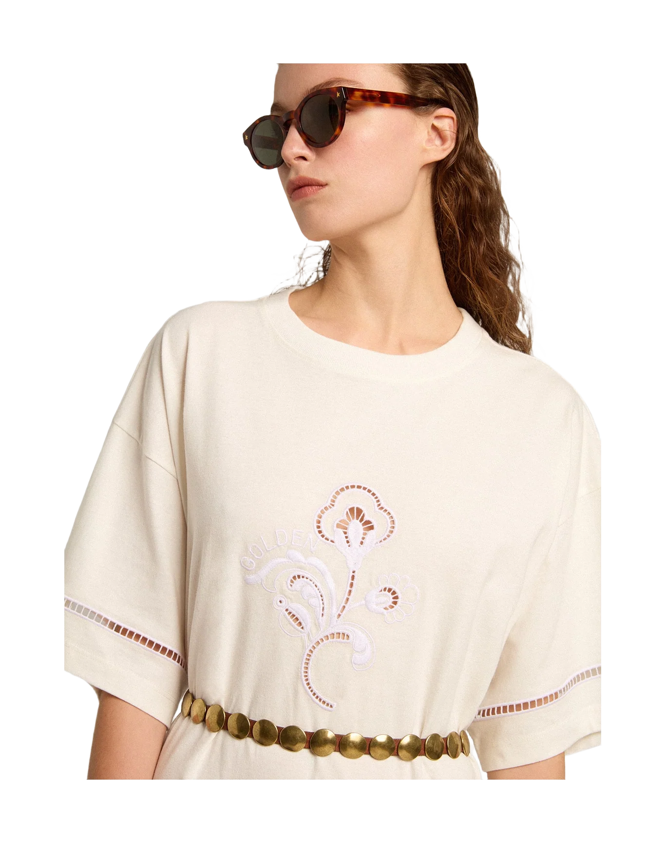 Women | White Cotton T-Shirt Dress with Belt | Vintage White - Image 10
