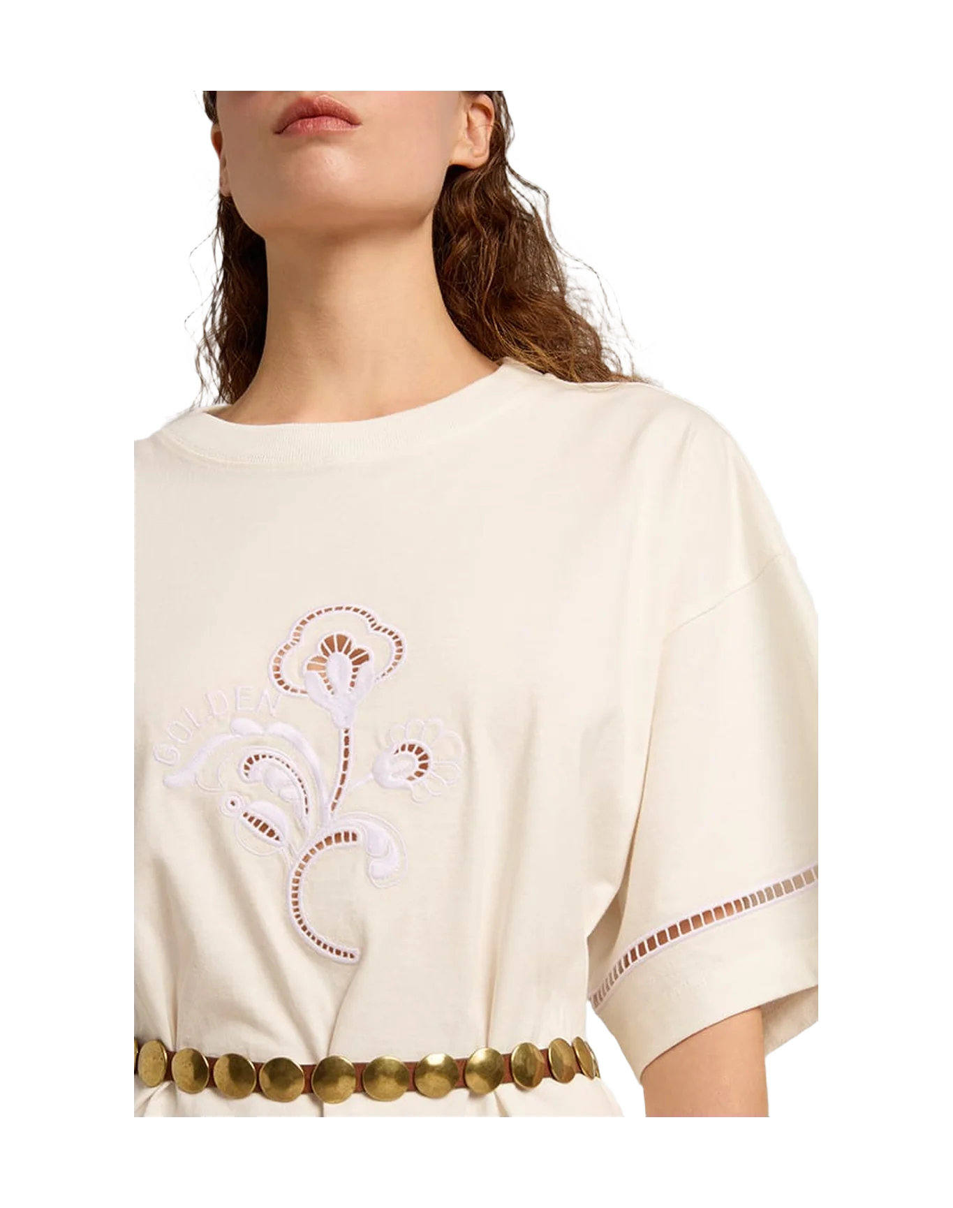 Women | White Cotton T-Shirt Dress with Belt | Vintage White - Image 12