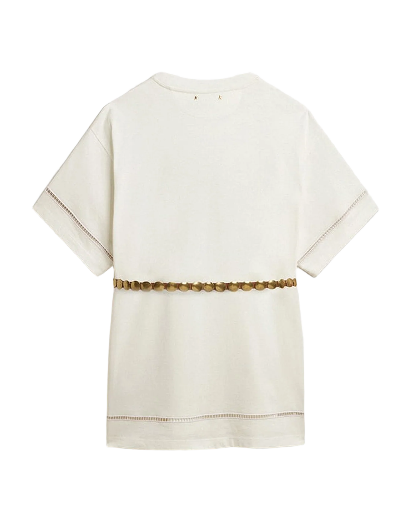 Women | White Cotton T-Shirt Dress with Belt | Vintage White - Image 2