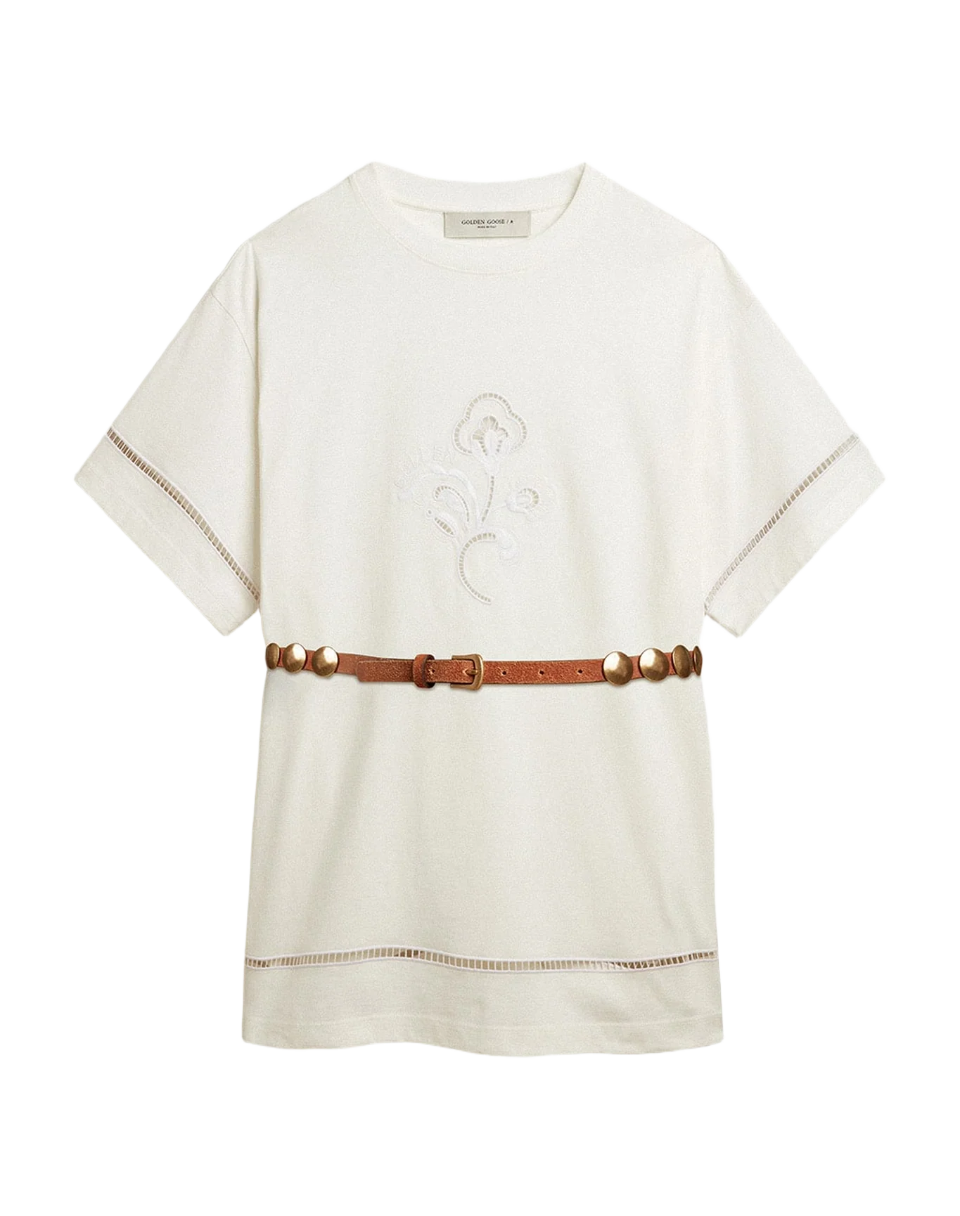 Women | White Cotton T-Shirt Dress with Belt | Vintage White - Image 4
