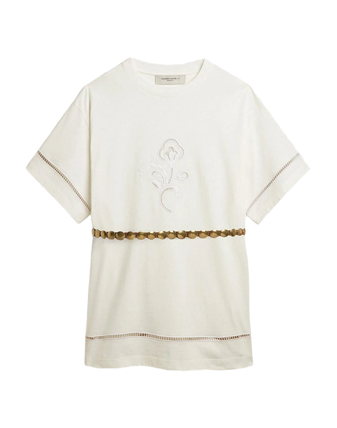 Women | White Cotton T-Shirt Dress with Belt | Vintage White - Image 5