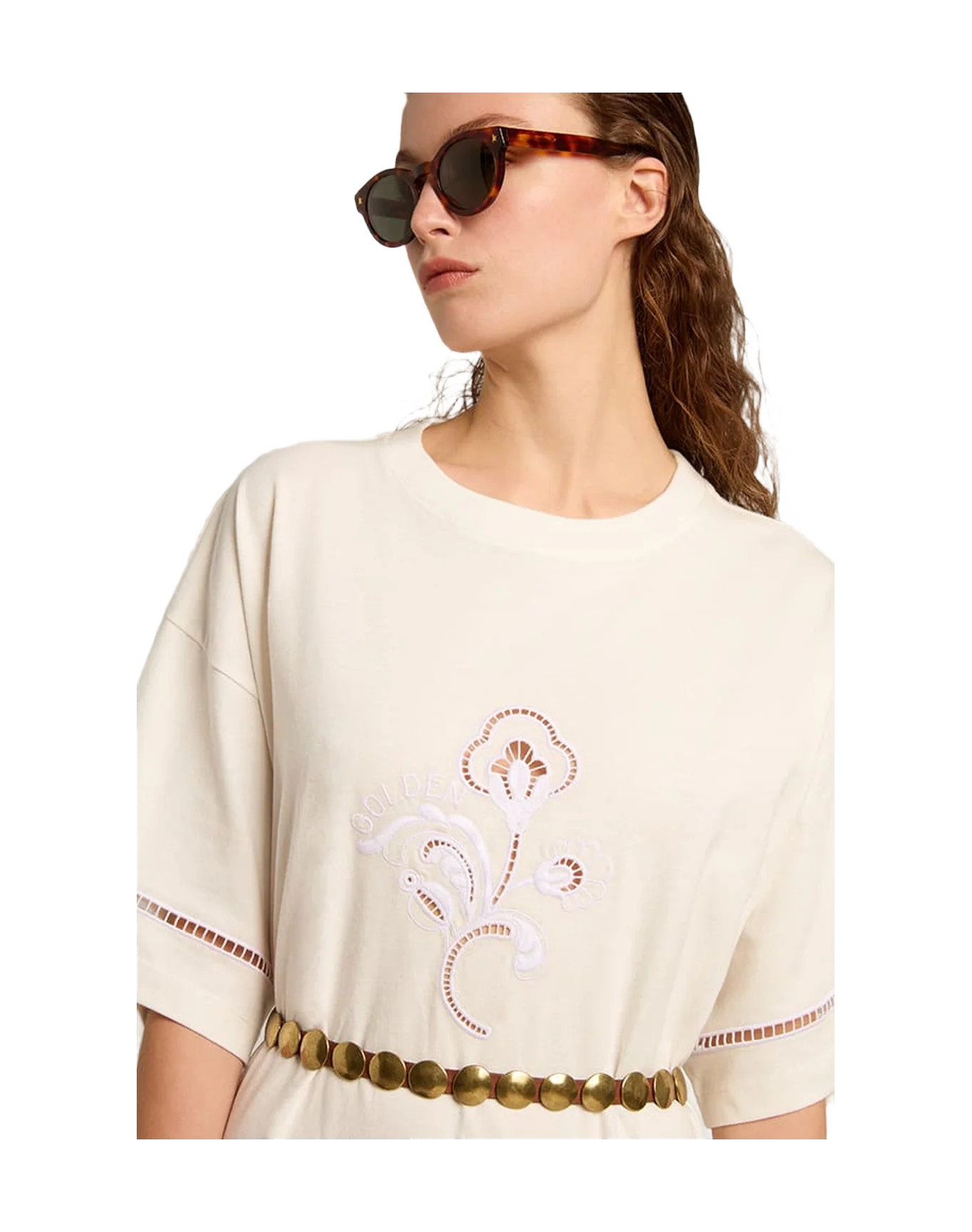 Women | White Cotton T-Shirt Dress with Belt | Vintage White - Image 8