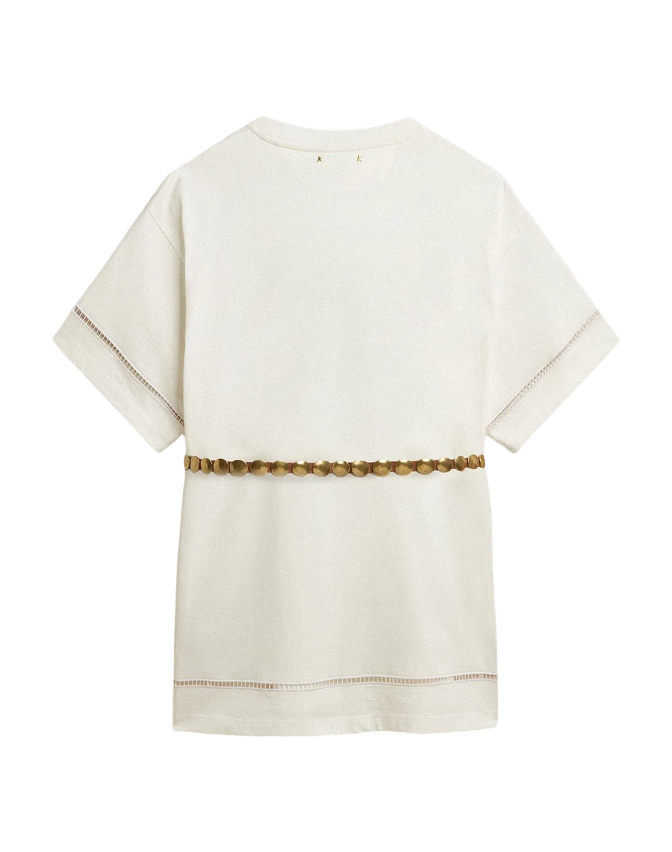Women | White Cotton T-Shirt Dress with Belt | Vintage White - Image 9
