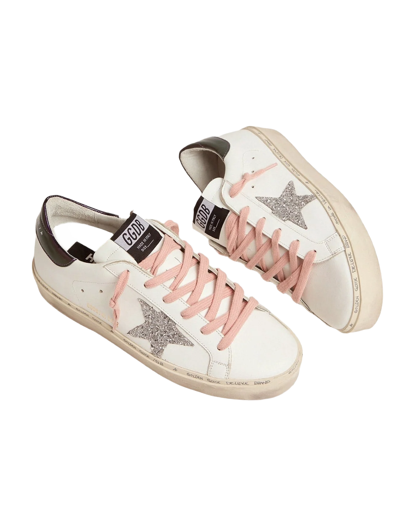 Women | White Hi-Star Sneakers with Glittery Star & Pink Laces | White x Silver x Blue Petrol