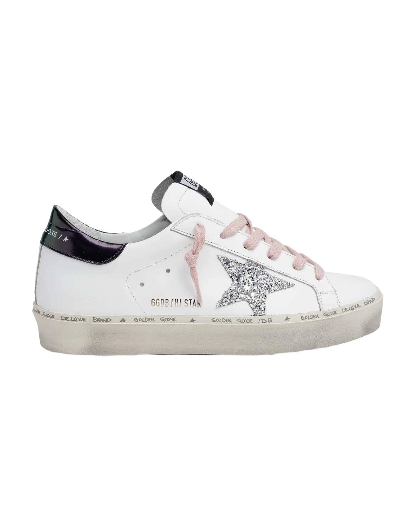 Women | White Hi-Star Sneakers with Glittery Star & Pink Laces | White x Silver x Blue Petrol - Image 2