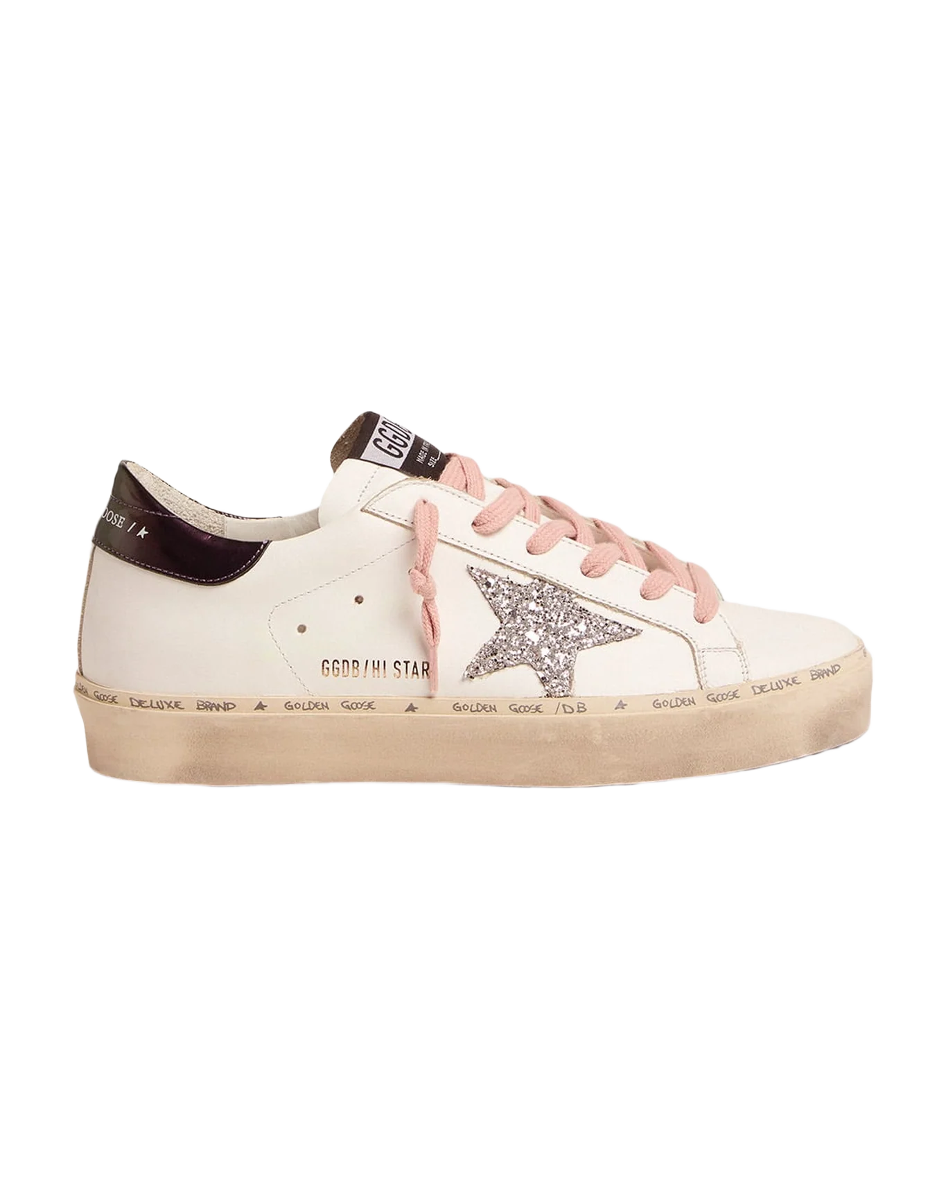 Women | White Hi-Star Sneakers with Glittery Star & Pink Laces | White x Silver x Blue Petrol - Image 3