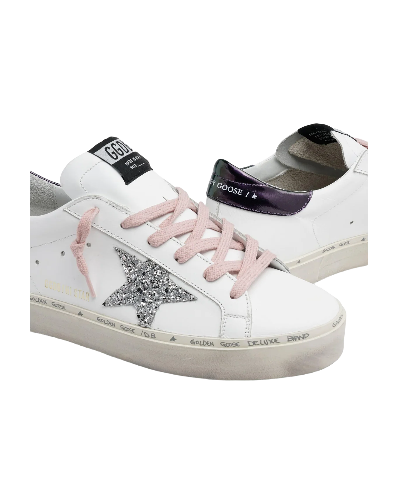 Women | White Hi-Star Sneakers with Glittery Star & Pink Laces | White x Silver x Blue Petrol - Image 5