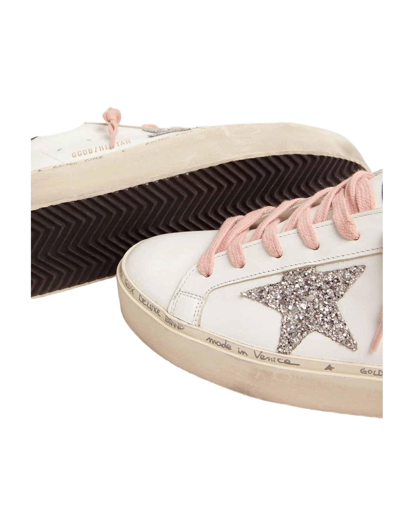 Women | White Hi-Star Sneakers with Glittery Star & Pink Laces | White x Silver x Blue Petrol - Image 6