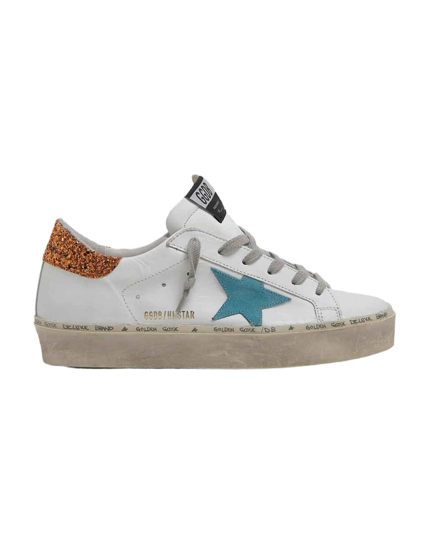 Women | White Hi-Star Sneakers with Sky-Blue Star & Glittery Heel Tab