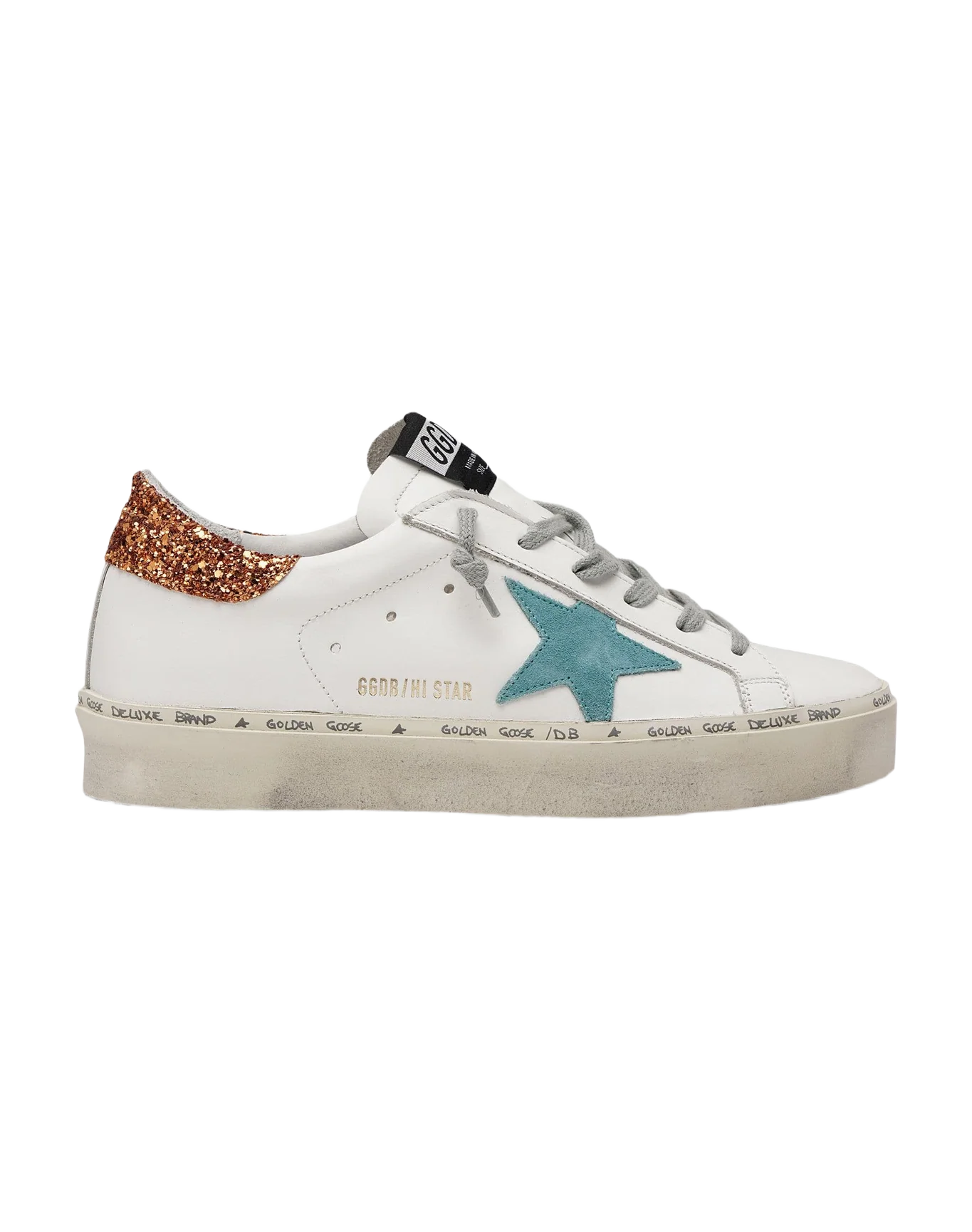 Women | White Hi-Star Sneakers with Sky-Blue Star & Glittery Heel Tab - Image 3