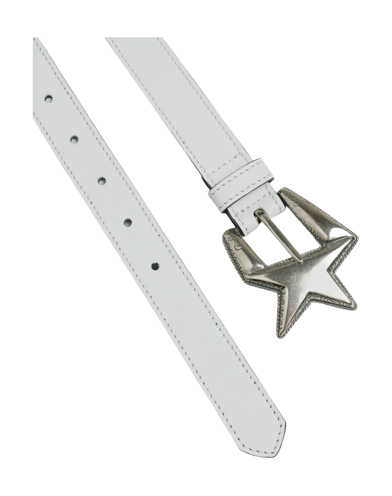 Women | White Leather Belt with Star-Shaped Buckle | Optic White - Image 2