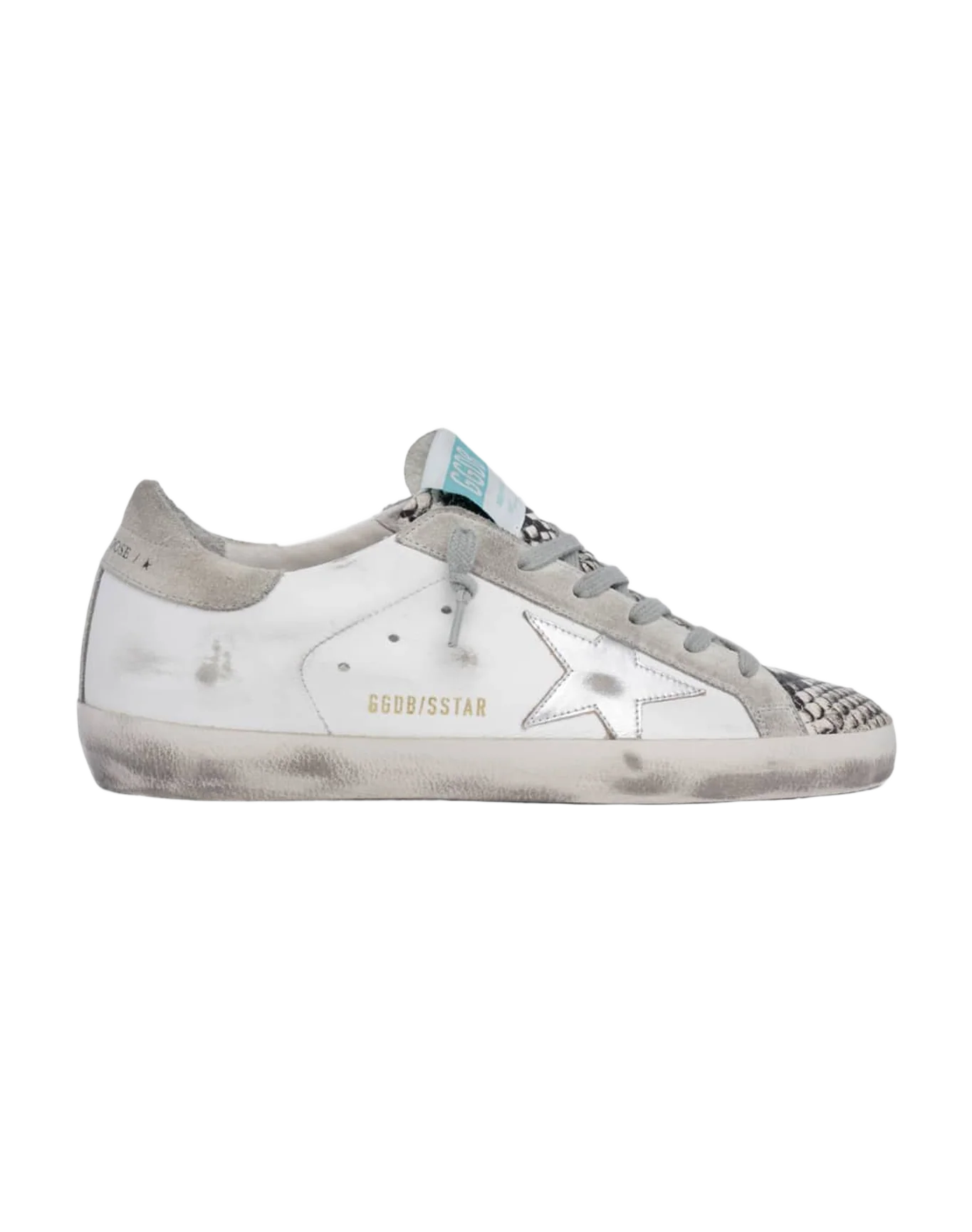 Women | White Super-Star Sneakers with Snake-Print Insert | White x Grey Python x Silver x Ice - Image 3