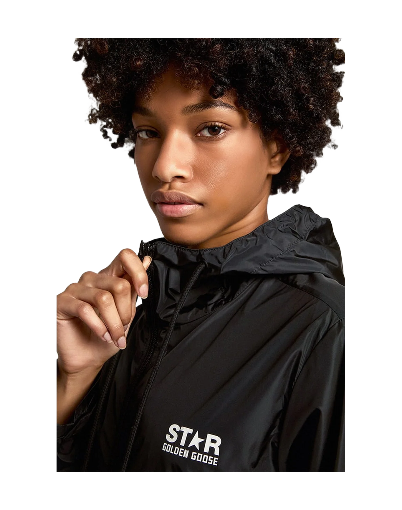 Women | Windcheater with Contrasting White Logo & Star | Black x White - Image 2