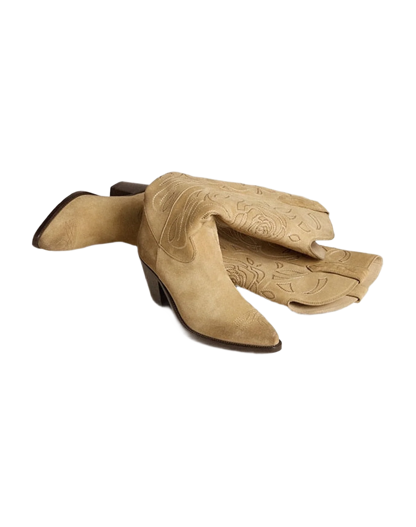 Women | Wish Star '70S Boot Beige Suede with White Embroidery | Sand