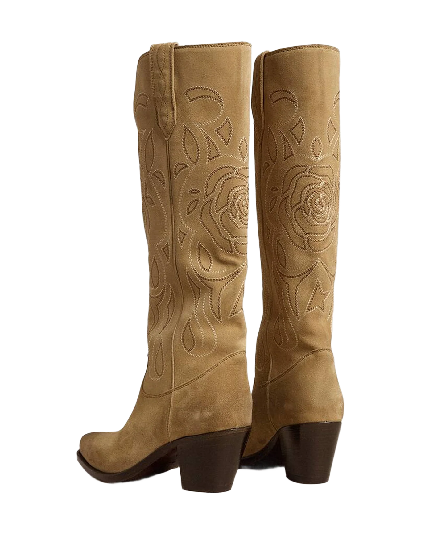 Women | Wish Star '70S Boot Beige Suede with White Embroidery | Sand - Image 3
