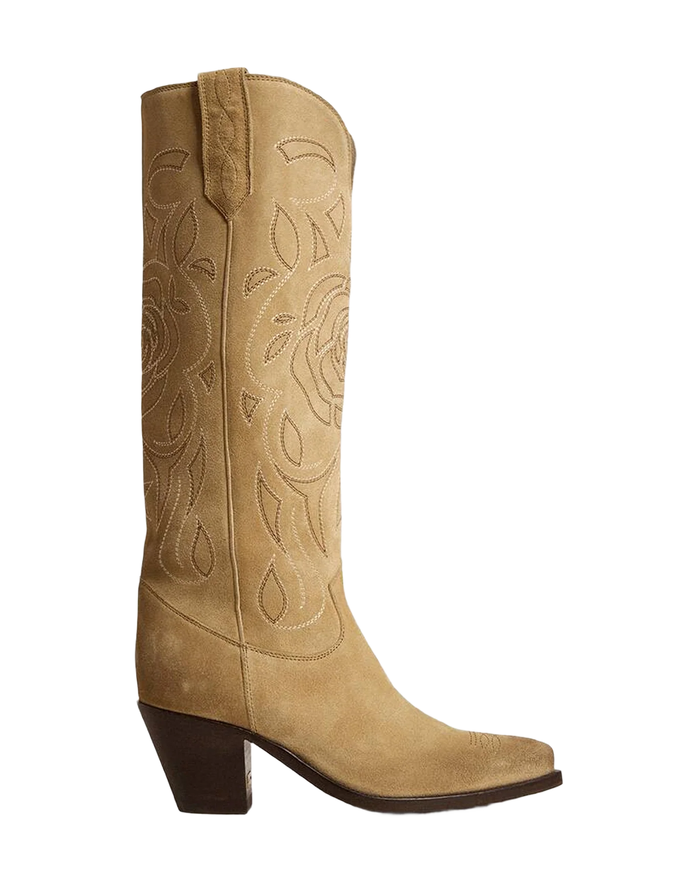 Women | Wish Star '70S Boot Beige Suede with White Embroidery | Sand - Image 4