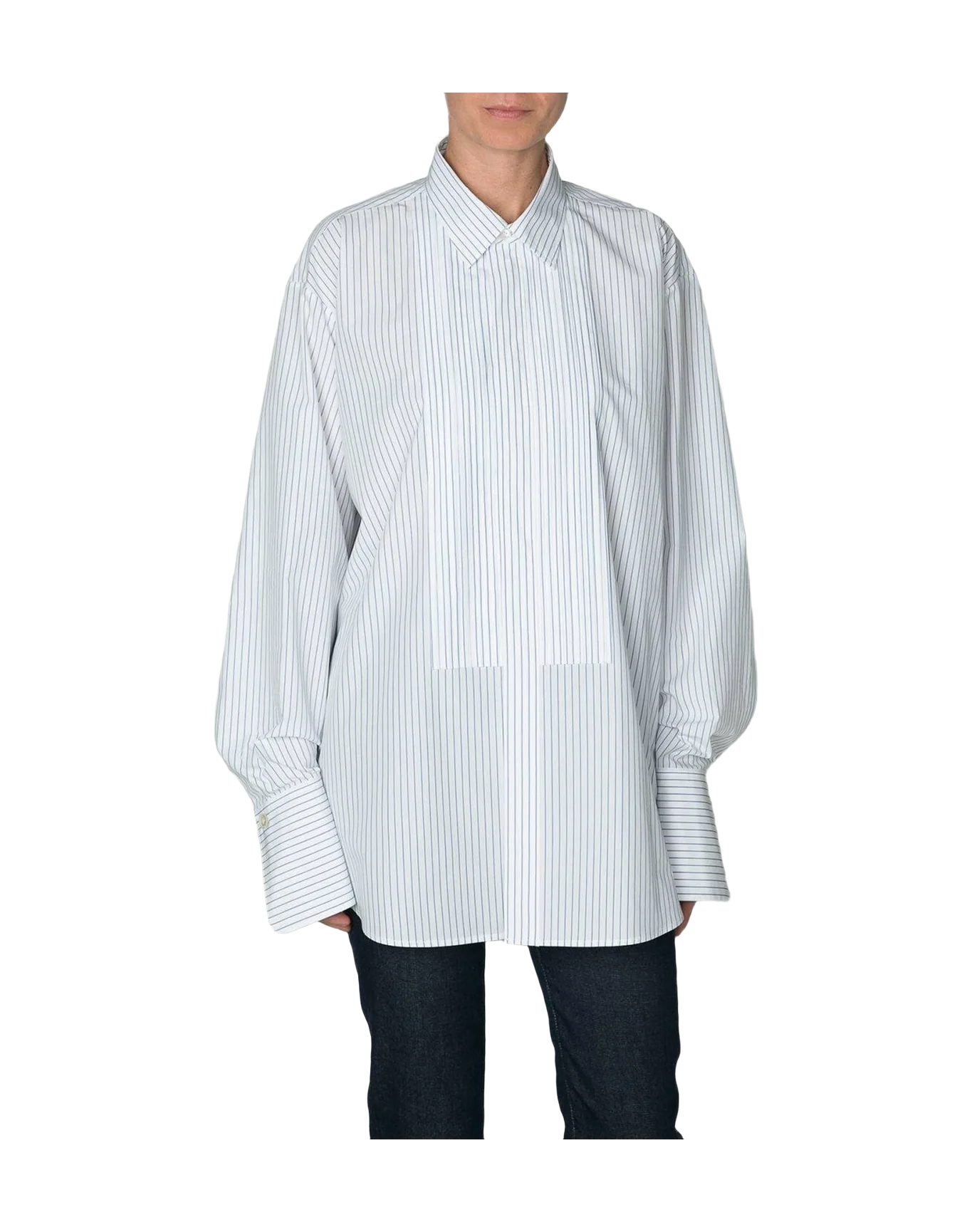 Women | Woman'S White Shirt with Blue Stripes