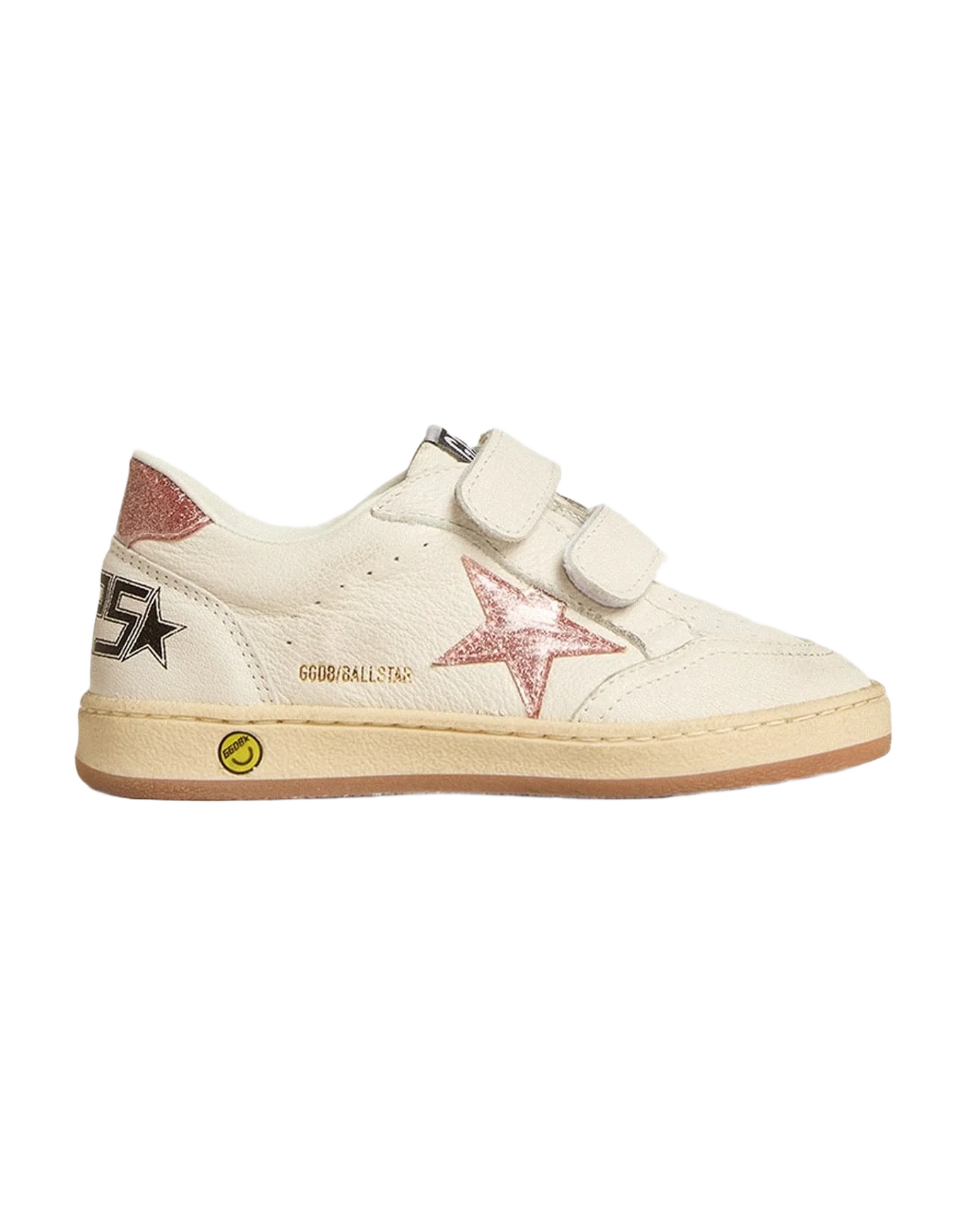 Girl | Ball Star Young Nappa with Pink Glitter Star & Heel Tab | White x Peach (V2)