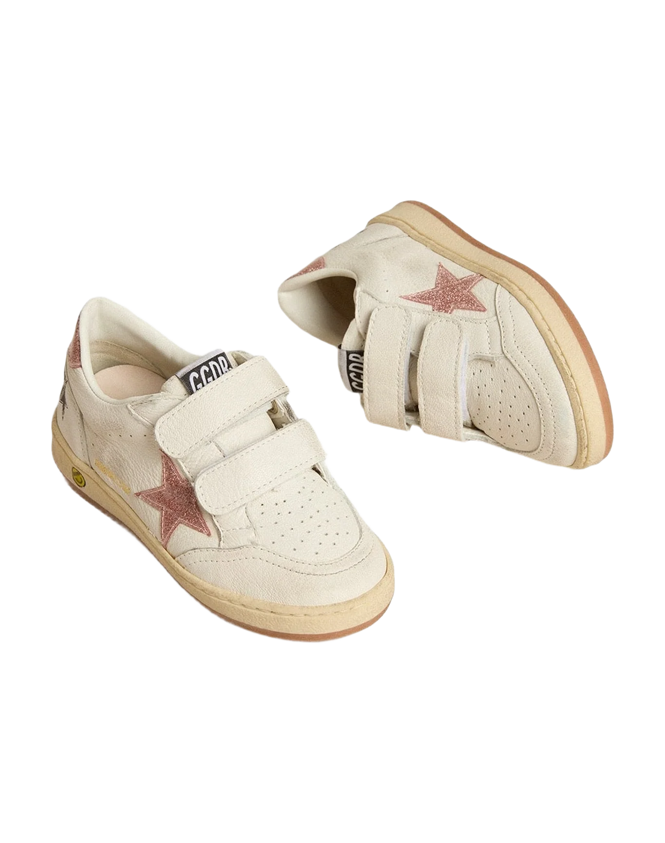 Girl | Ball Star Young Nappa with Pink Glitter Star & Heel Tab | White x Peach (V2) - Image 5