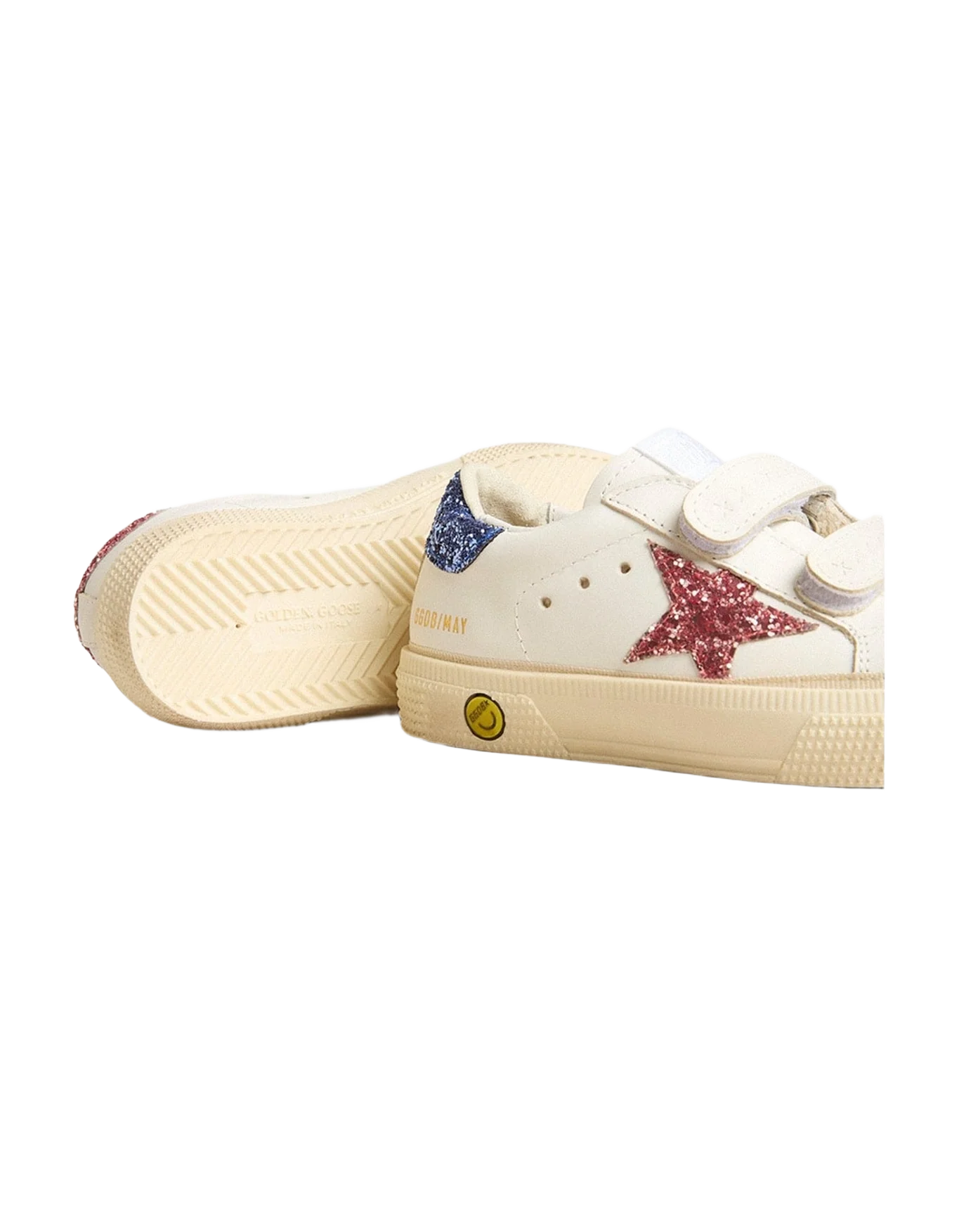 Girl | Junior May School Leather with Glitter Star & Heel Tab | White x Light Blue x Pink (V1) - Image 3