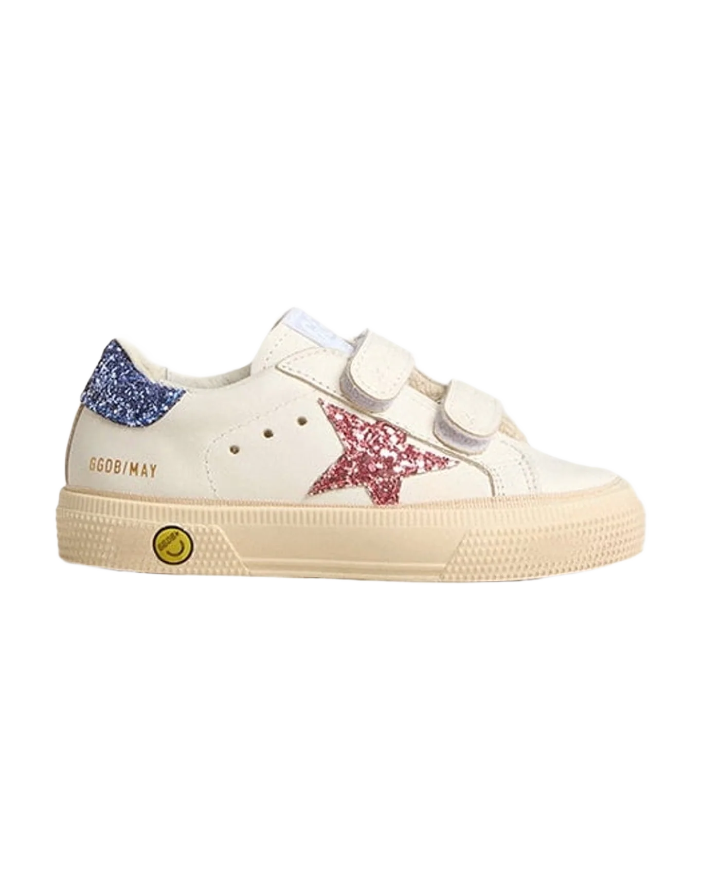 Girl | Junior May School Leather with Glitter Star & Heel Tab | White x Light Blue x Pink (V2) - Image 10