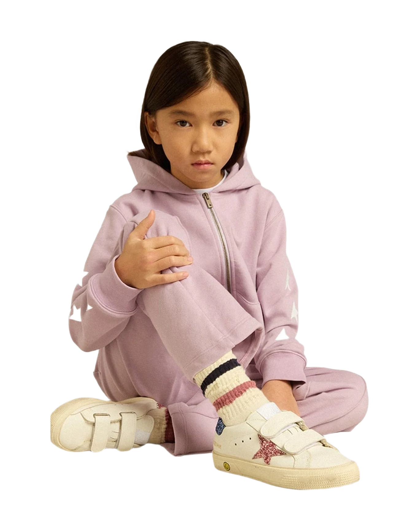 Girl | Junior May School Leather with Glitter Star & Heel Tab | White x Light Blue x Pink (V2) - Image 8