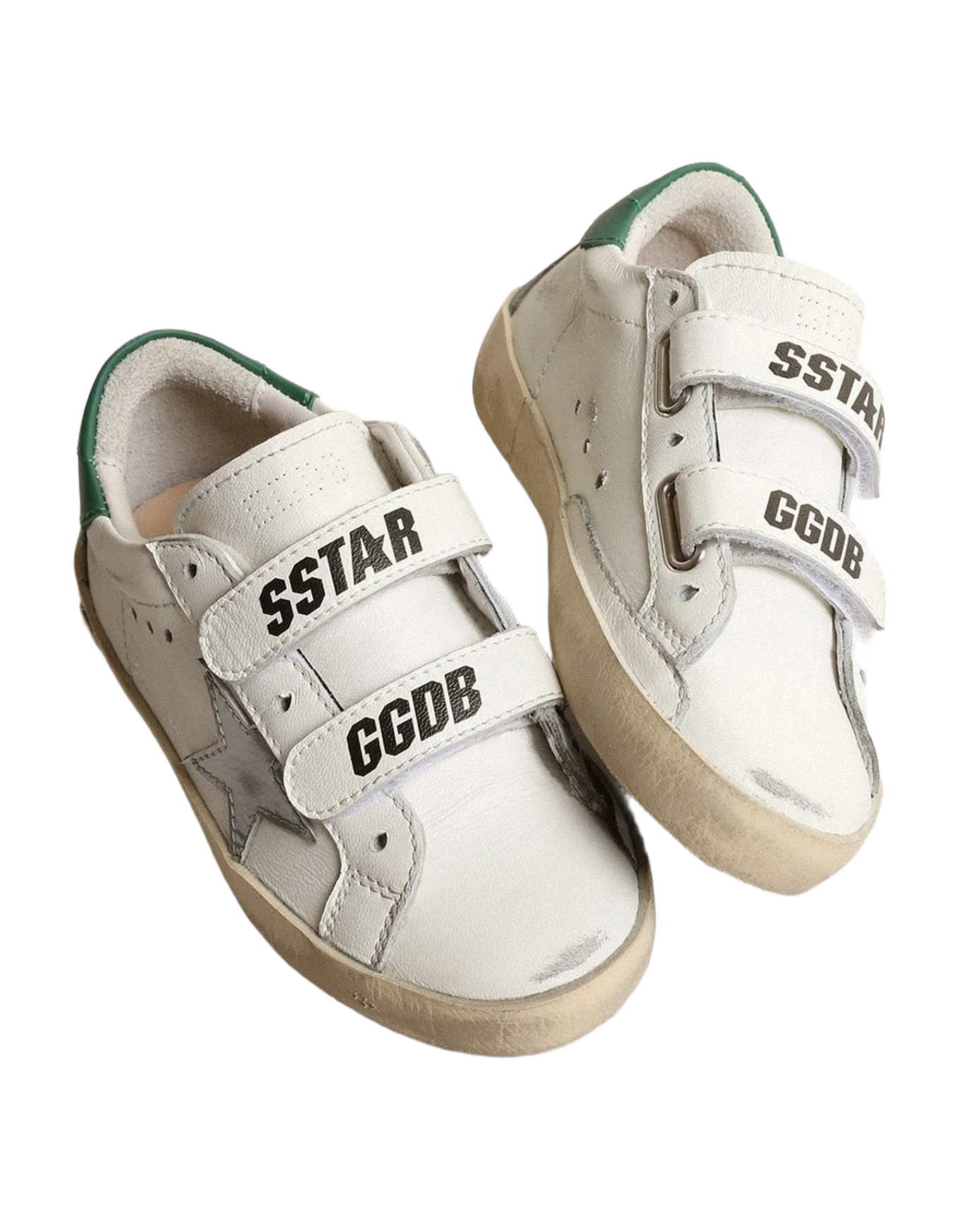 Unisex | Old School Junior with Metallic Leather Star & Heel Tab | White x Silver x Green (V1) - Image 4