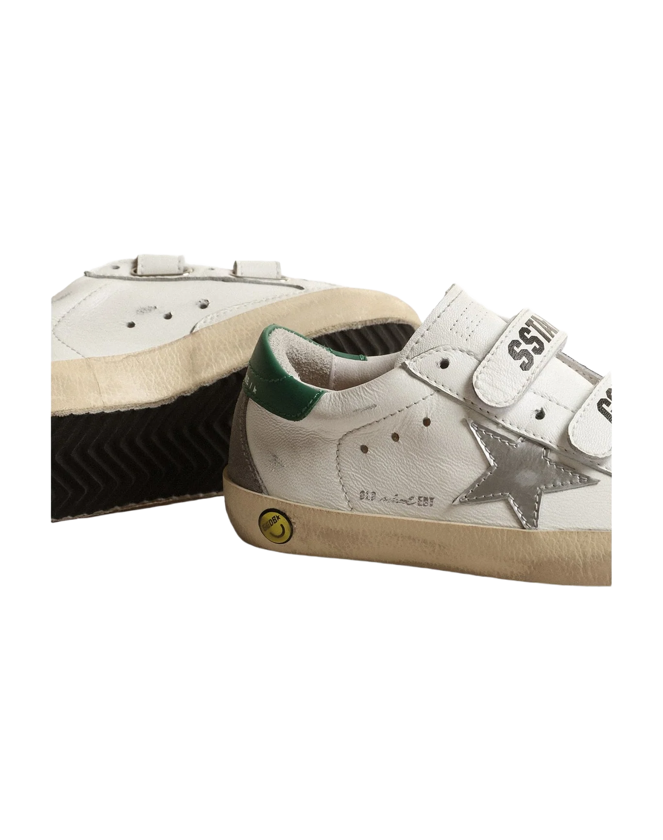 Unisex | Old School Junior with Metallic Leather Star & Heel Tab | White x Silver x Green (V2) - Image 3