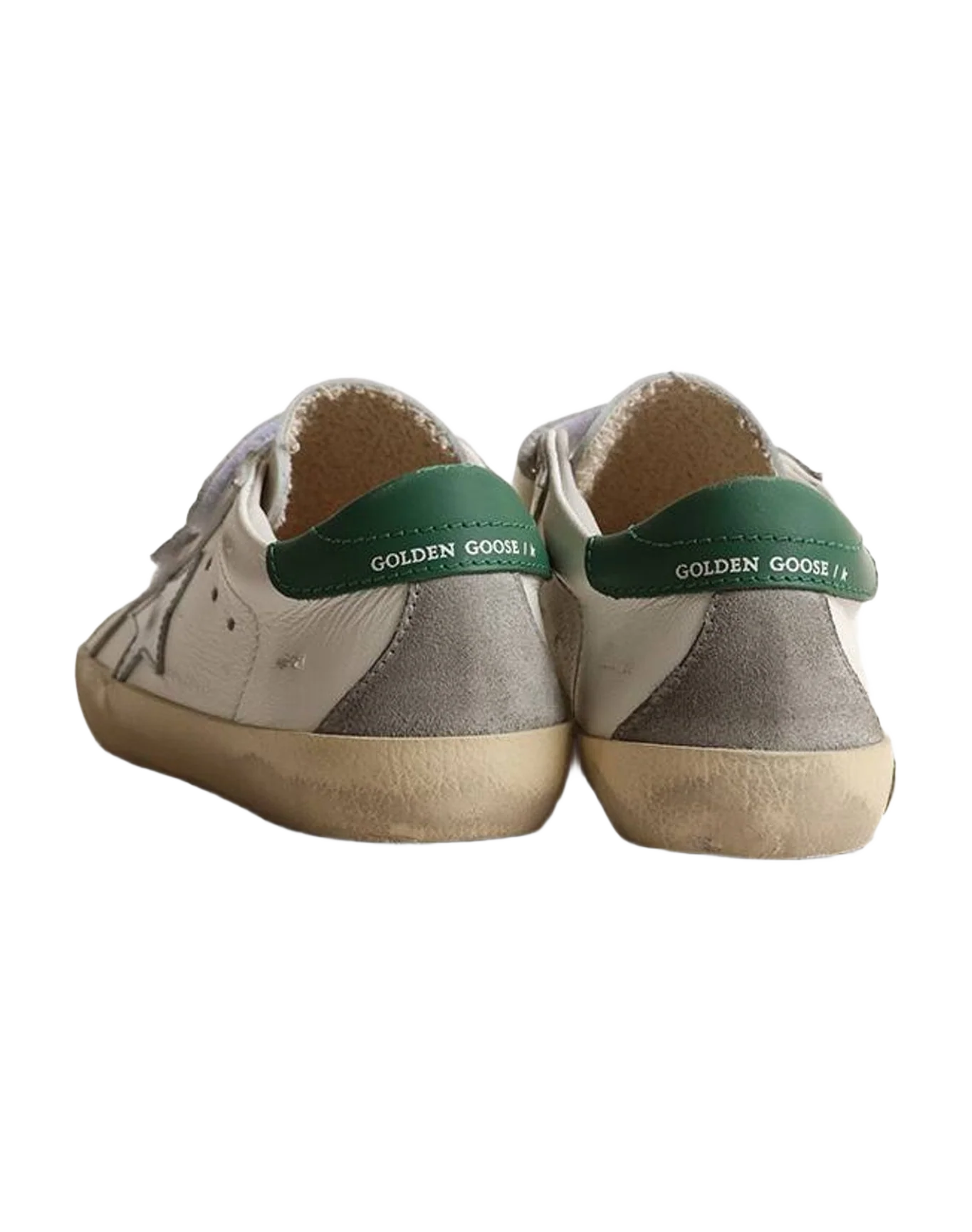 Boy | Old School Young with Metallic Leather Star & Heel Tab | White x Silver x Green (V1) - Image 5