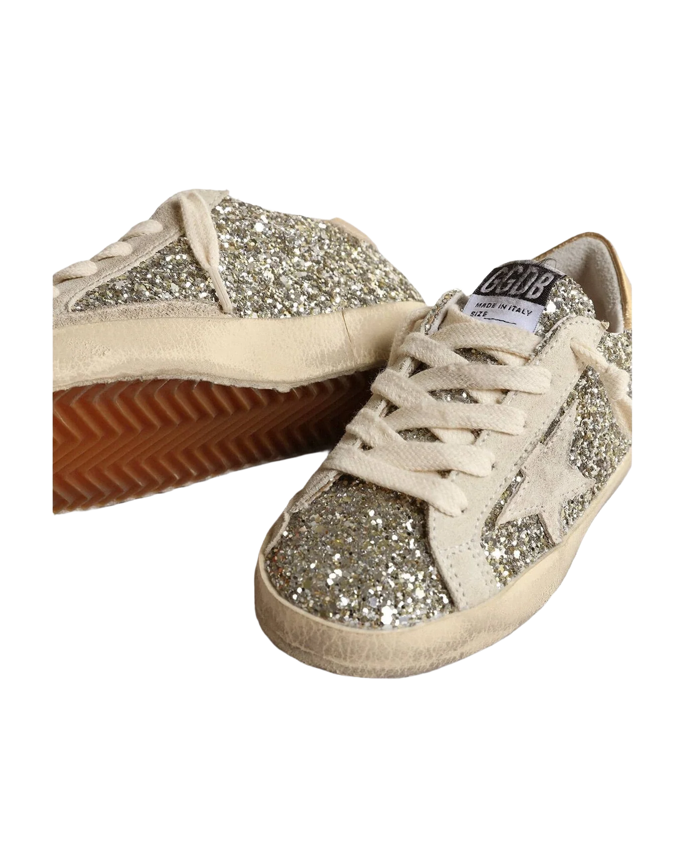 Girl | Super-Star Young Glitter with A Suede Star & Heel Tab | Platinum x Ivory x Gold (V2) - Image 4