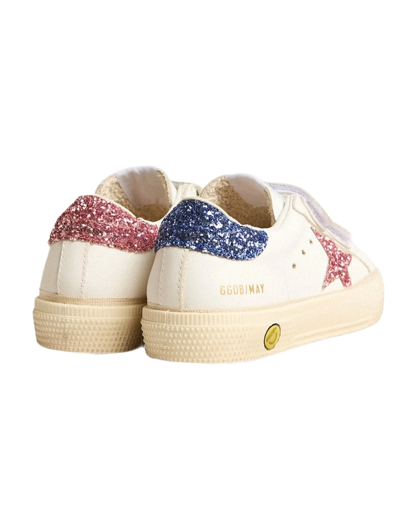 Girl | Young May School Leather with Glitter Star & Heel Tab | White x Light Blue x Pink (V2) - Image 8