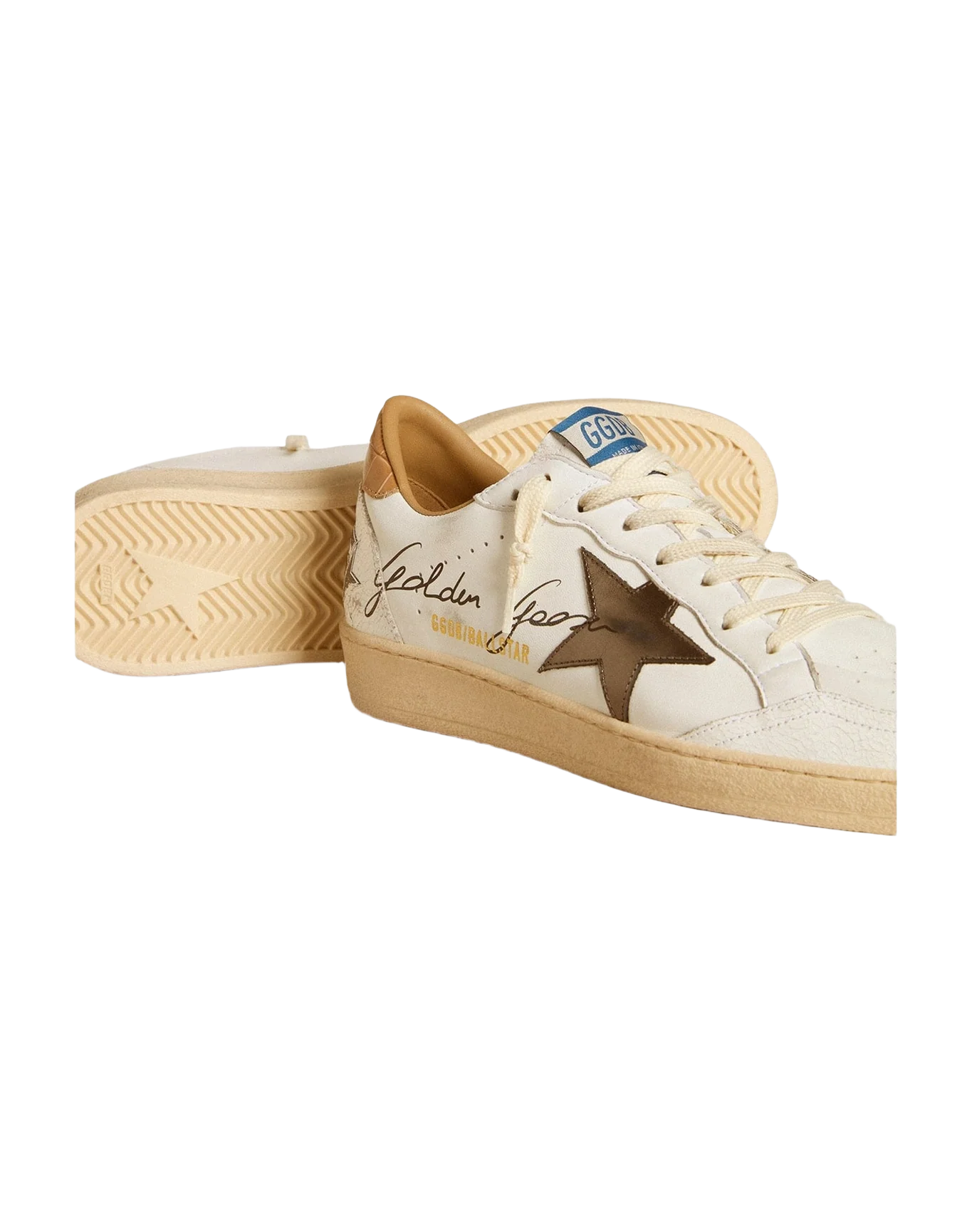 Men | Ball Star Nappa with Metallic Star & Croc Print Leather Heel Tab | White x Silver x Beige (V1) - Image 3