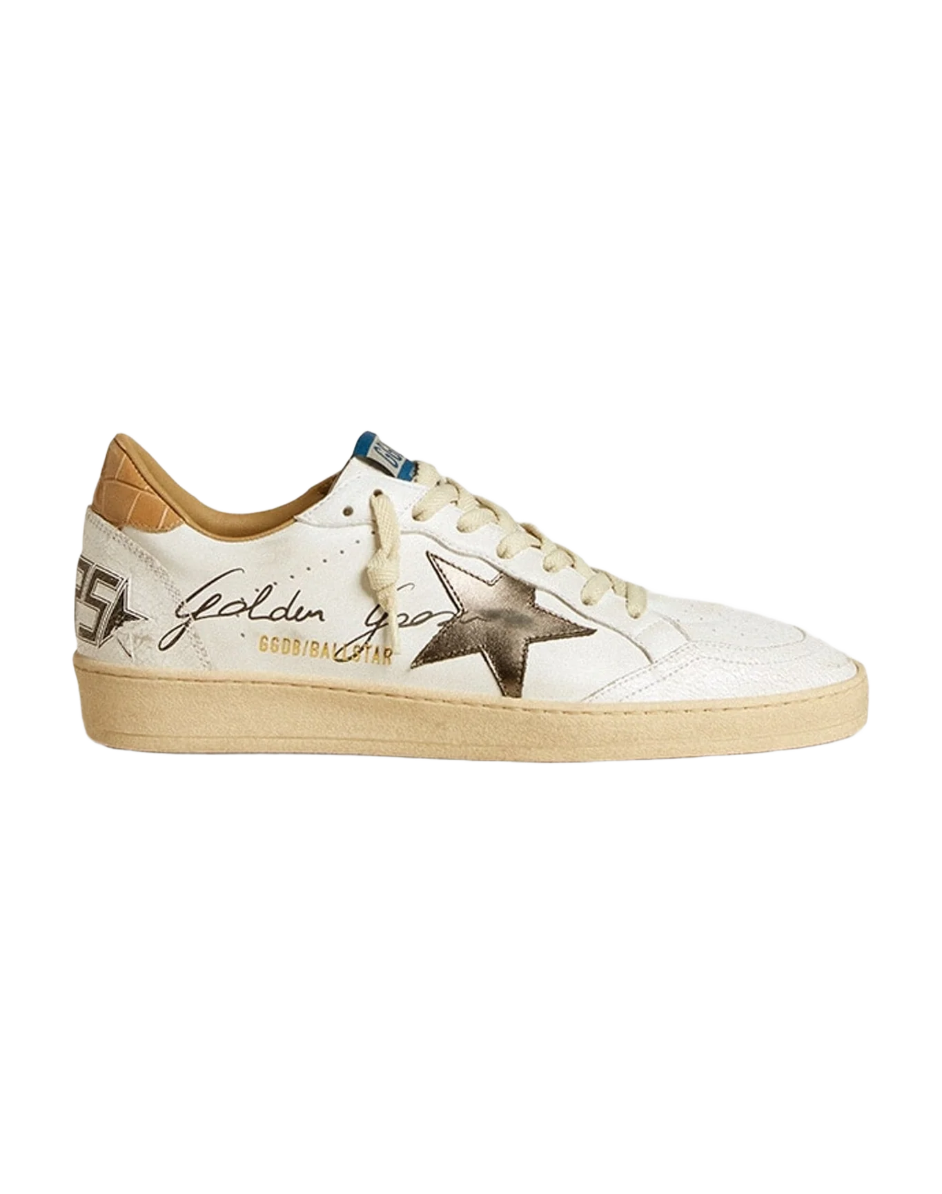 Men | Ball Star Nappa with Metallic Star & Croc Print Leather Heel Tab | White x Silver x Beige (V2) - Image 5
