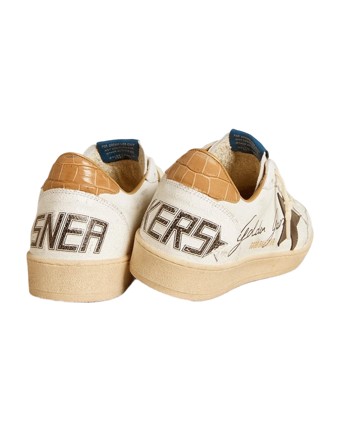 Men | Ball Star Nappa with Metallic Star & Croc Print Leather Heel Tab | White x Silver x Beige (V2) - Image 6