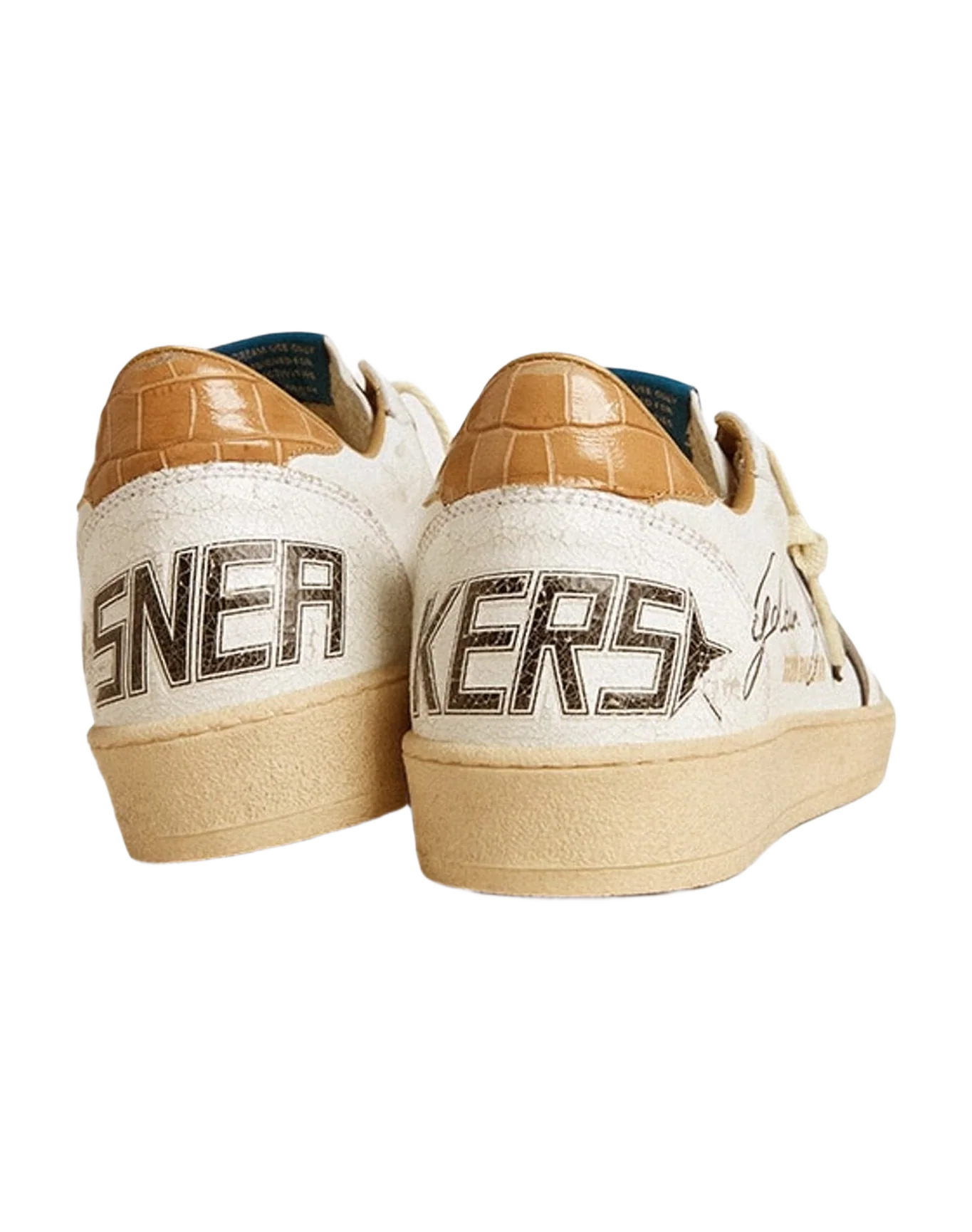 Men | Ball Star Nappa with Metallic Star & Croc Print Leather Heel Tab | White x Silver x Beige (V2) - Image 8