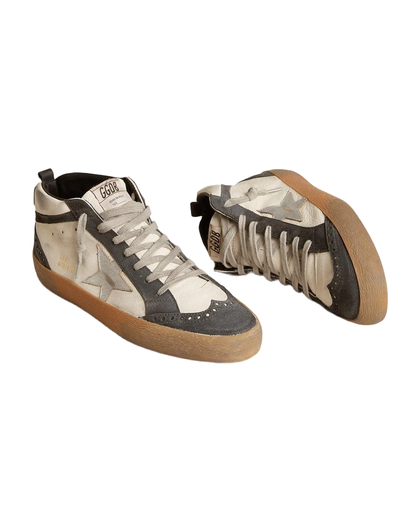 Men | Mid Star Nappa Leather with Leather Star & Suede Flash | White x Black x Silver (V1) - Image 6
