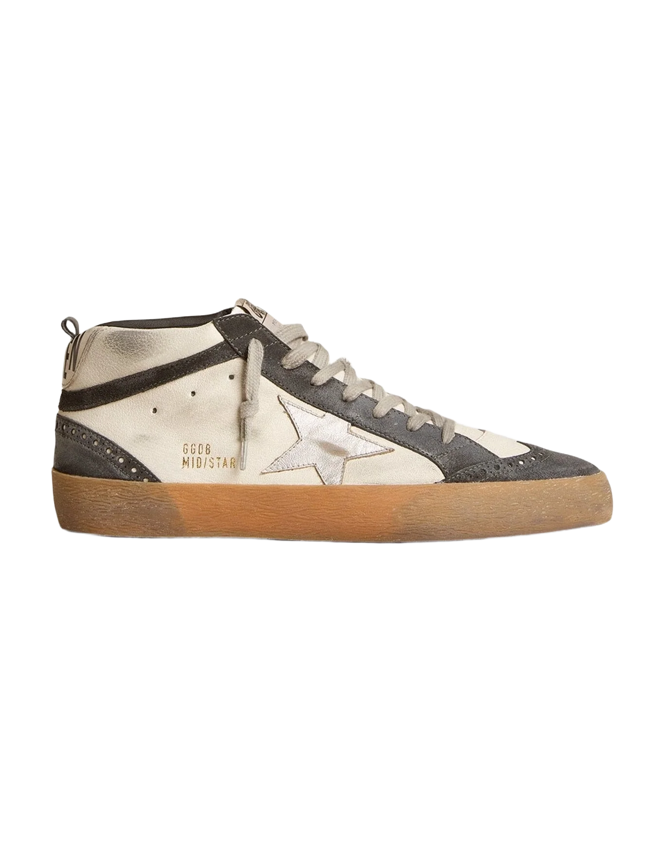 Men | Mid Star Nappa Leather with Leather Star & Suede Flash | White x Black x Silver (V2) - Image 2