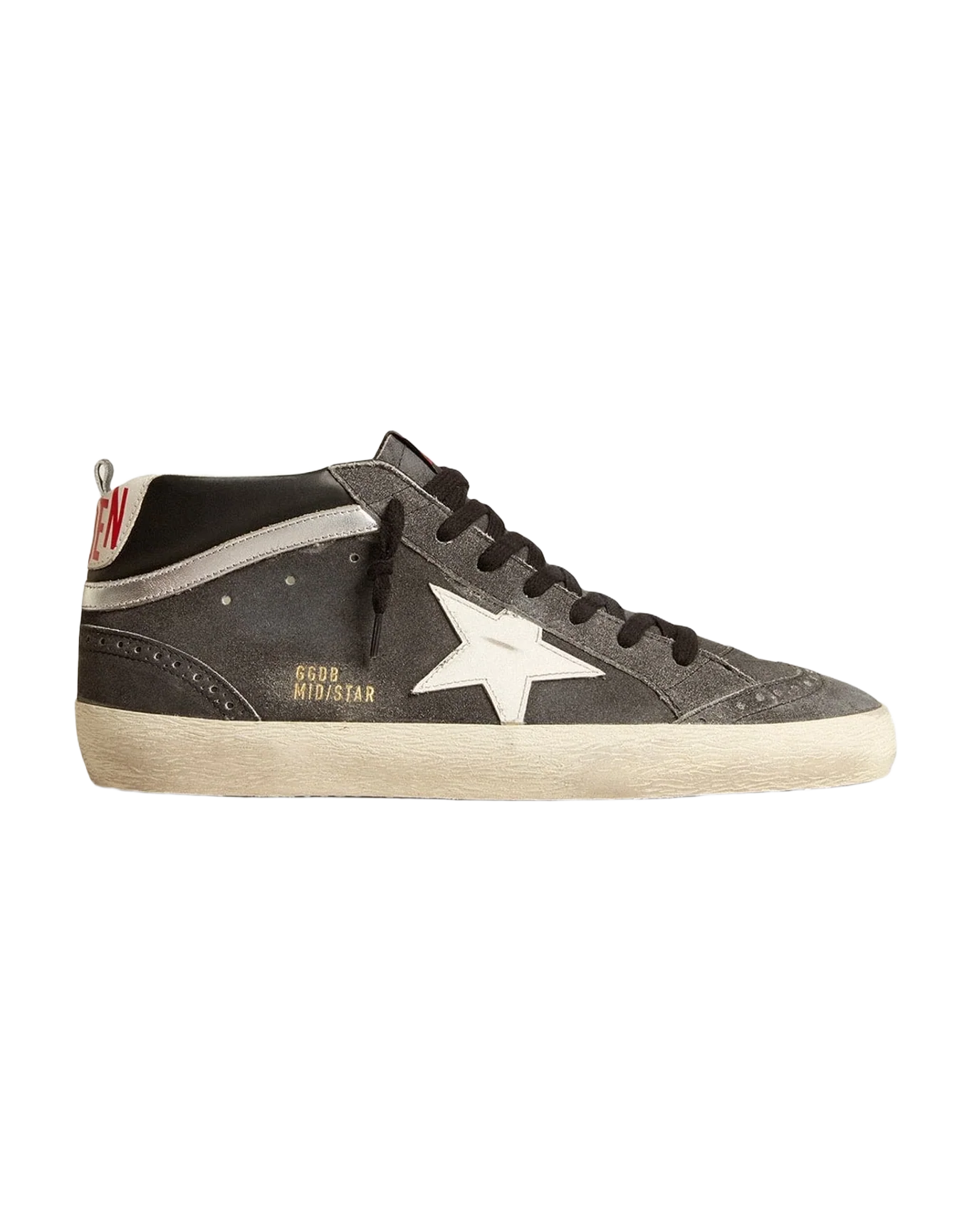 Men | Mid Star Suede with Leather Star & Silver Flash | Black x White x Black (V1) - Image 6