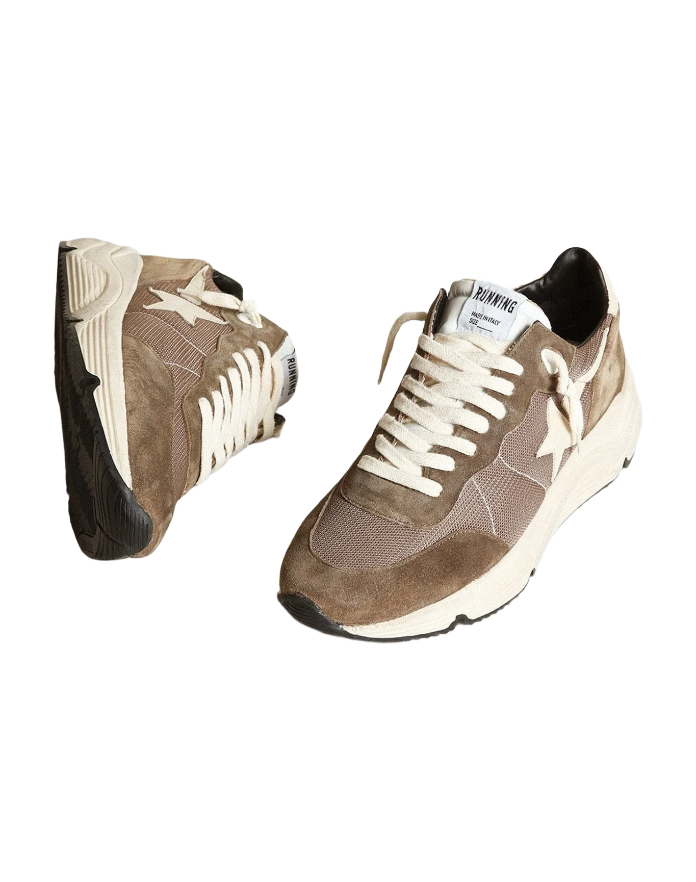 Men | Running Sole Mesh & Leather with Star | Olive Green x Cream (V1) - Image 2
