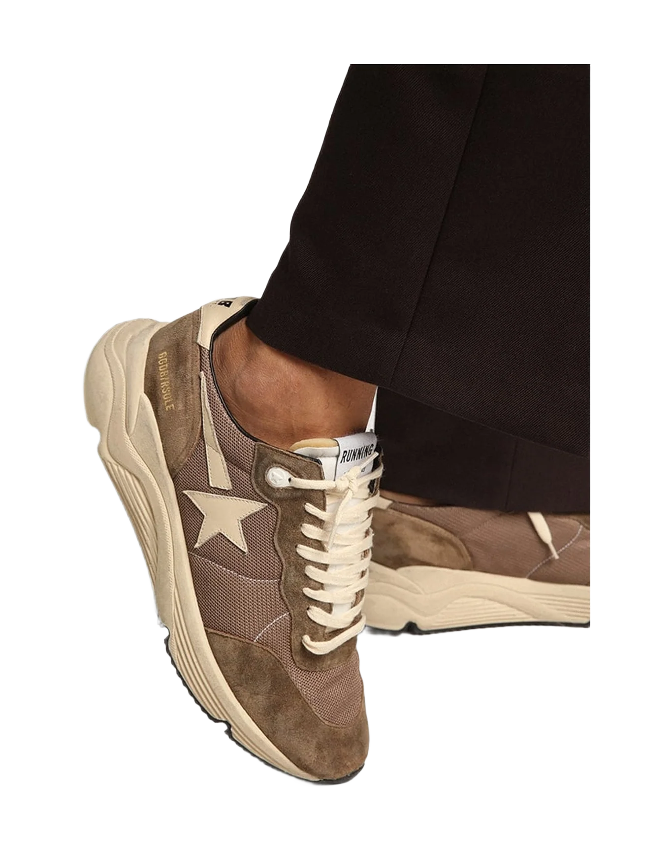 Men | Running Sole Mesh & Leather with Star | Olive Green x Cream (V2)
