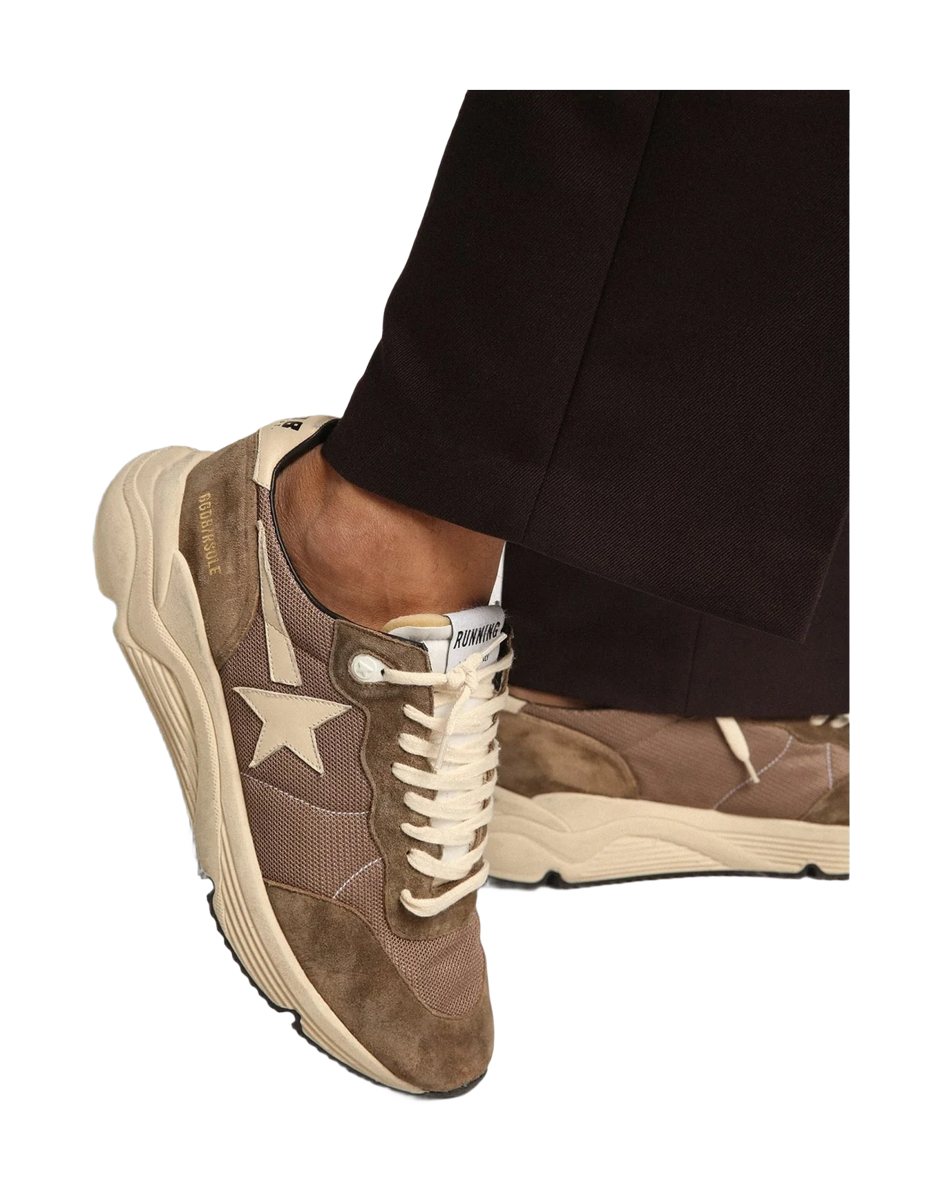 Men | Running Sole Mesh & Leather with Star | Olive Green x Cream (V2) - Image 10