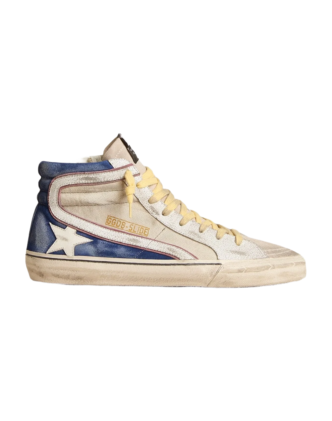 Men | Slide Canvas & Suede with Leather Star & Flash | Pearl Grey x Blue x Beige x White (V2) - Image 6