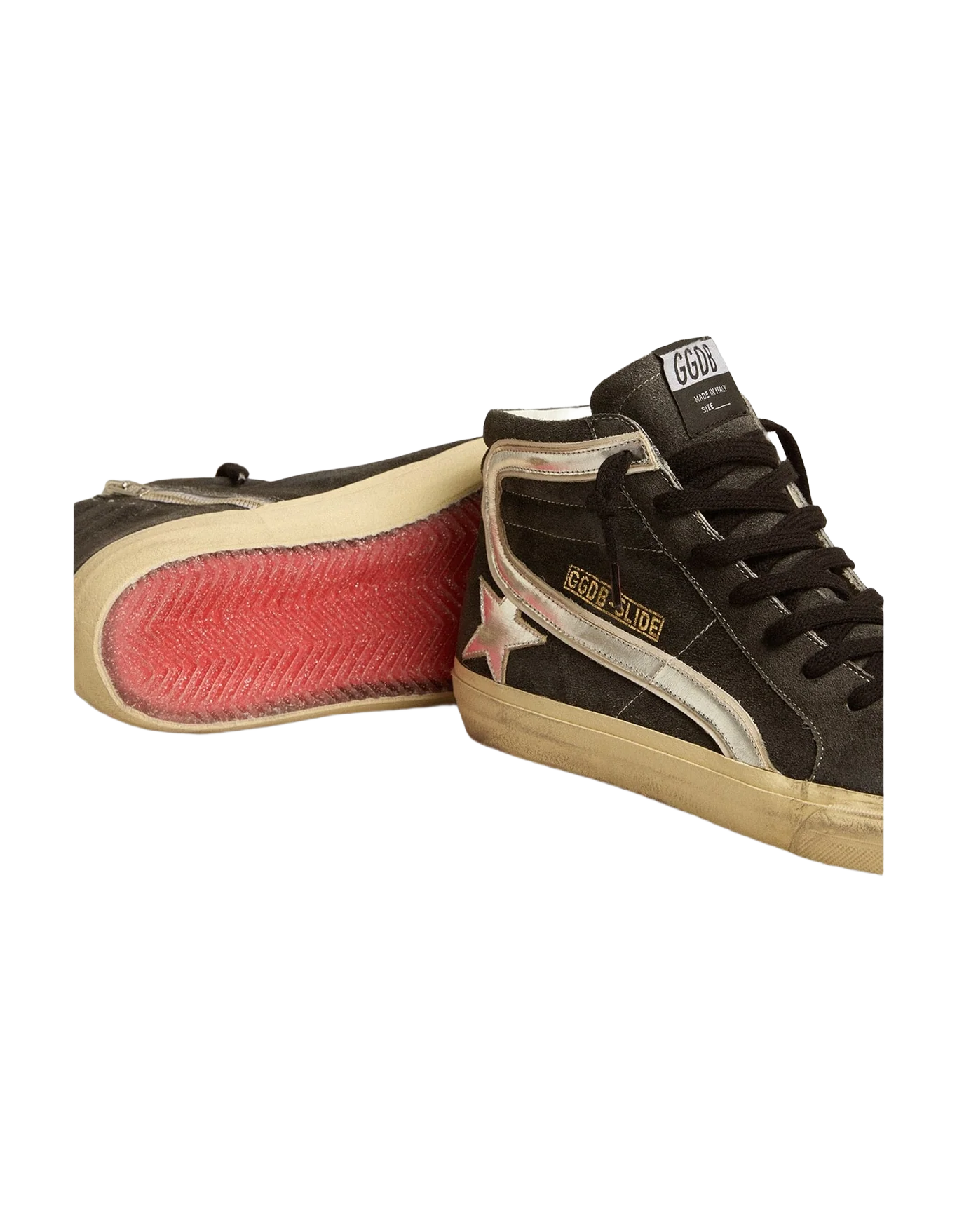 Men | Slide Suede with Metallic Leather Star & Flash | Black x Silver (V2) - Image 2