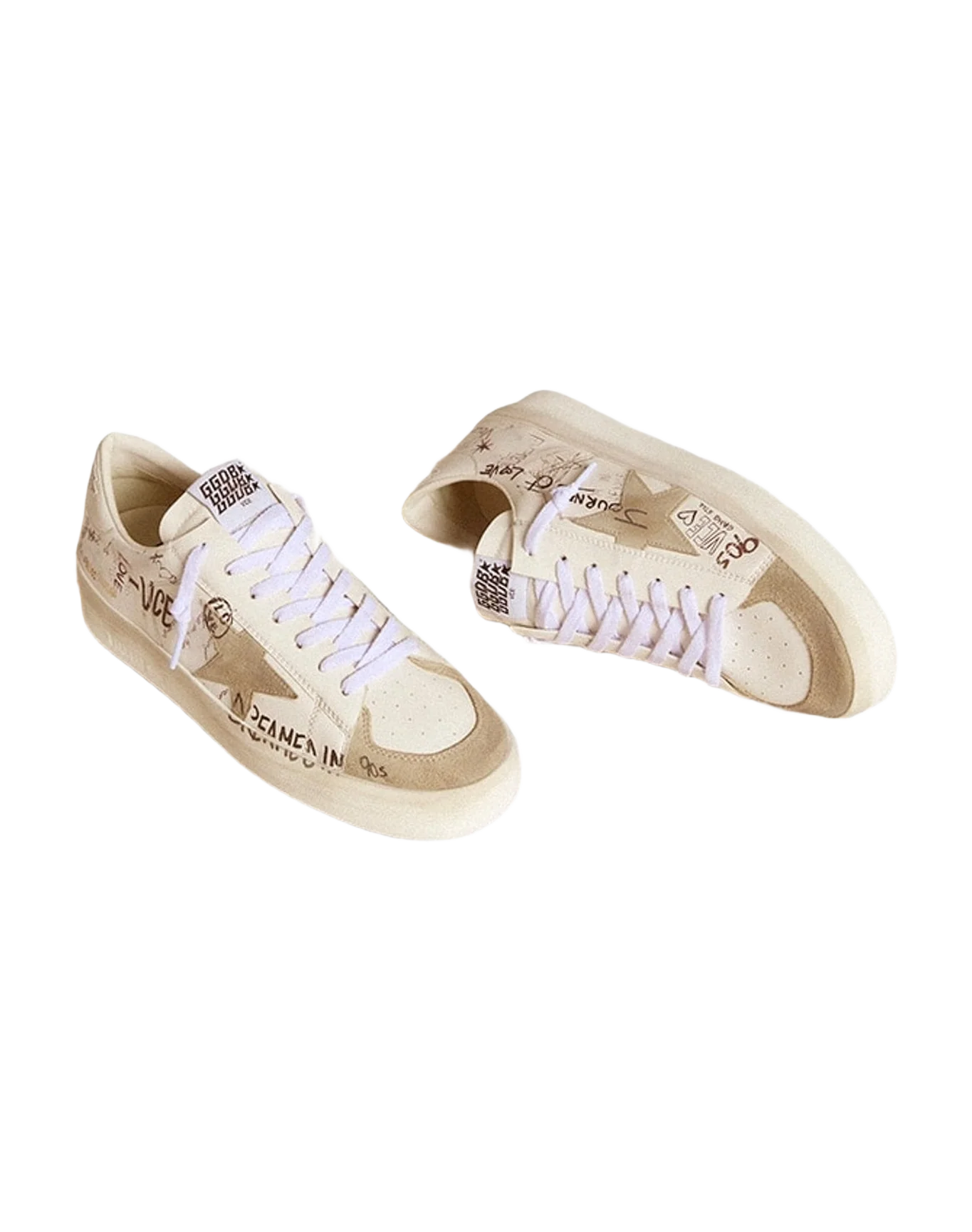 Men | Stardan Leather with All Over Lettering & Gray Suede Star | White x Ice (V1)