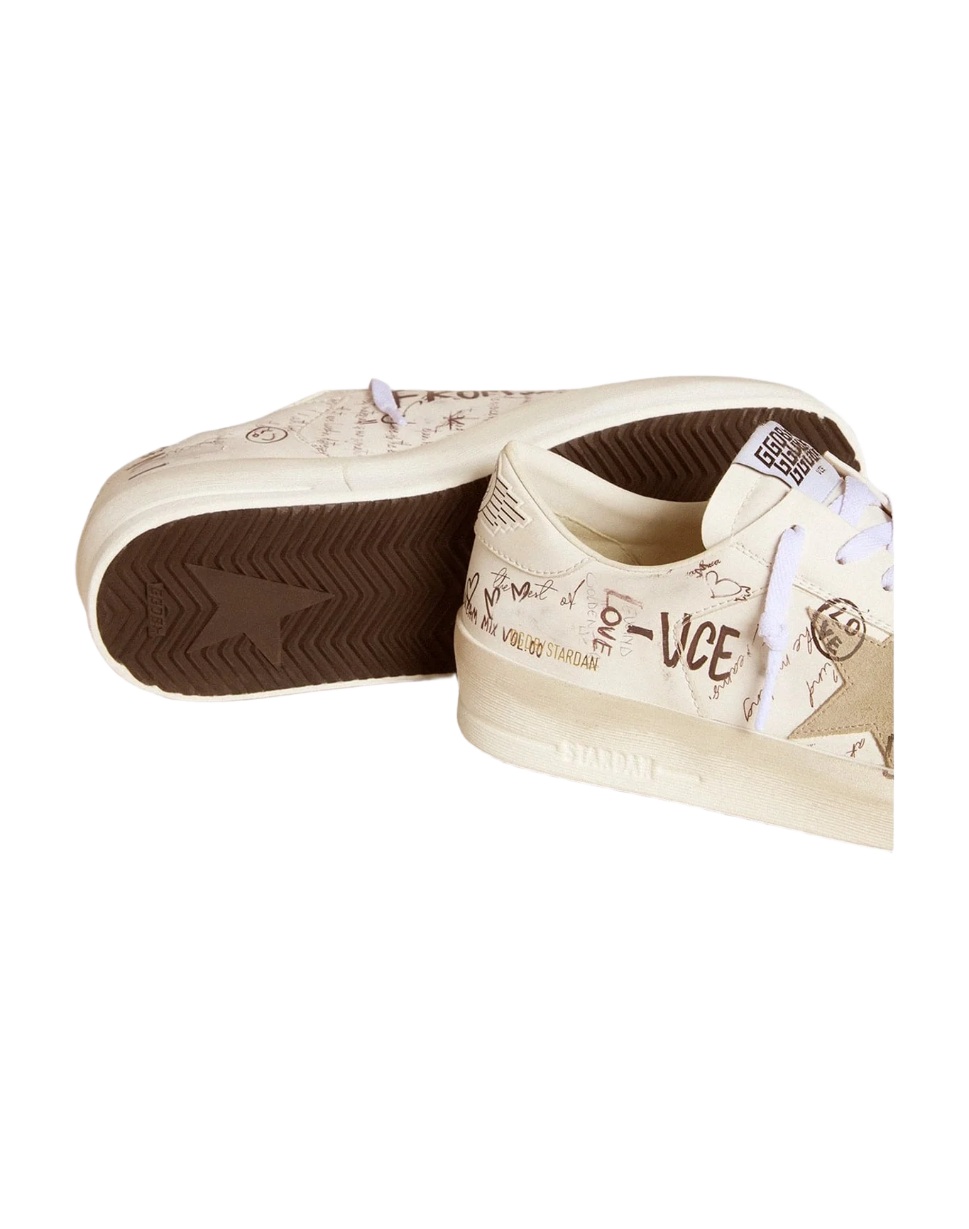 Men | Stardan Leather with All Over Lettering & Gray Suede Star | White x Ice (V1) - Image 5