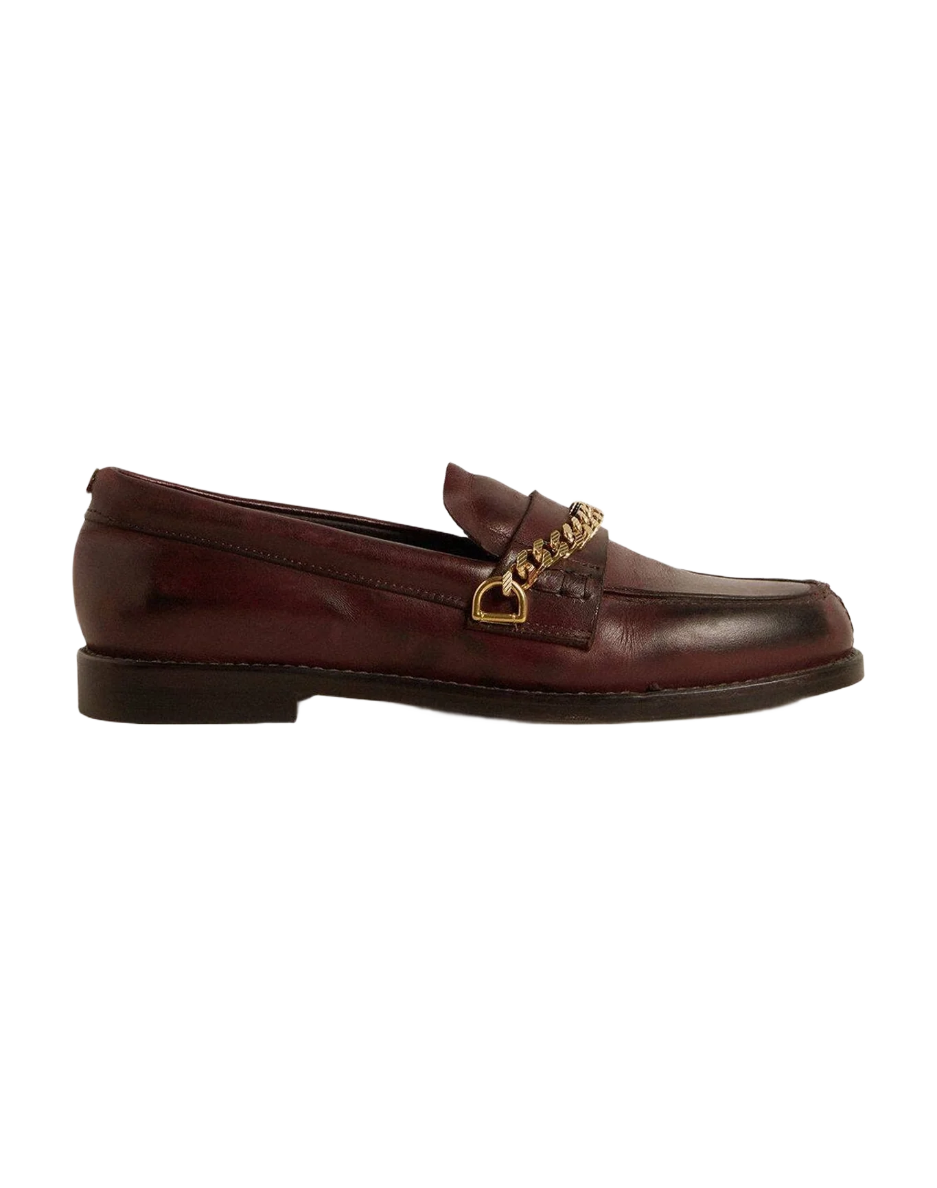 Women | Burgundy Leather Loafers with Gold Chain | Bordeaux (V2) - Image 2
