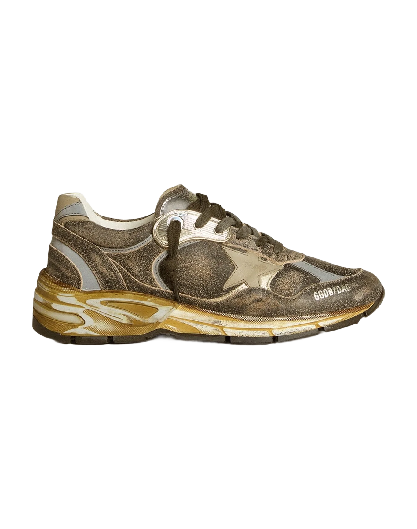 Women | Dad Star Suede & Nylon with Leather Star & Heel Tab | Black x Silver x Khaki (V2) - Image 2